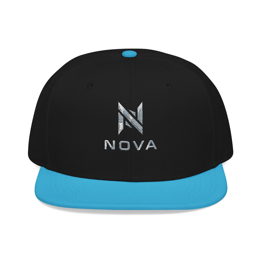 Embroidered Nova Snapback Hat – Black/Charcoal Flat Brim Cap
