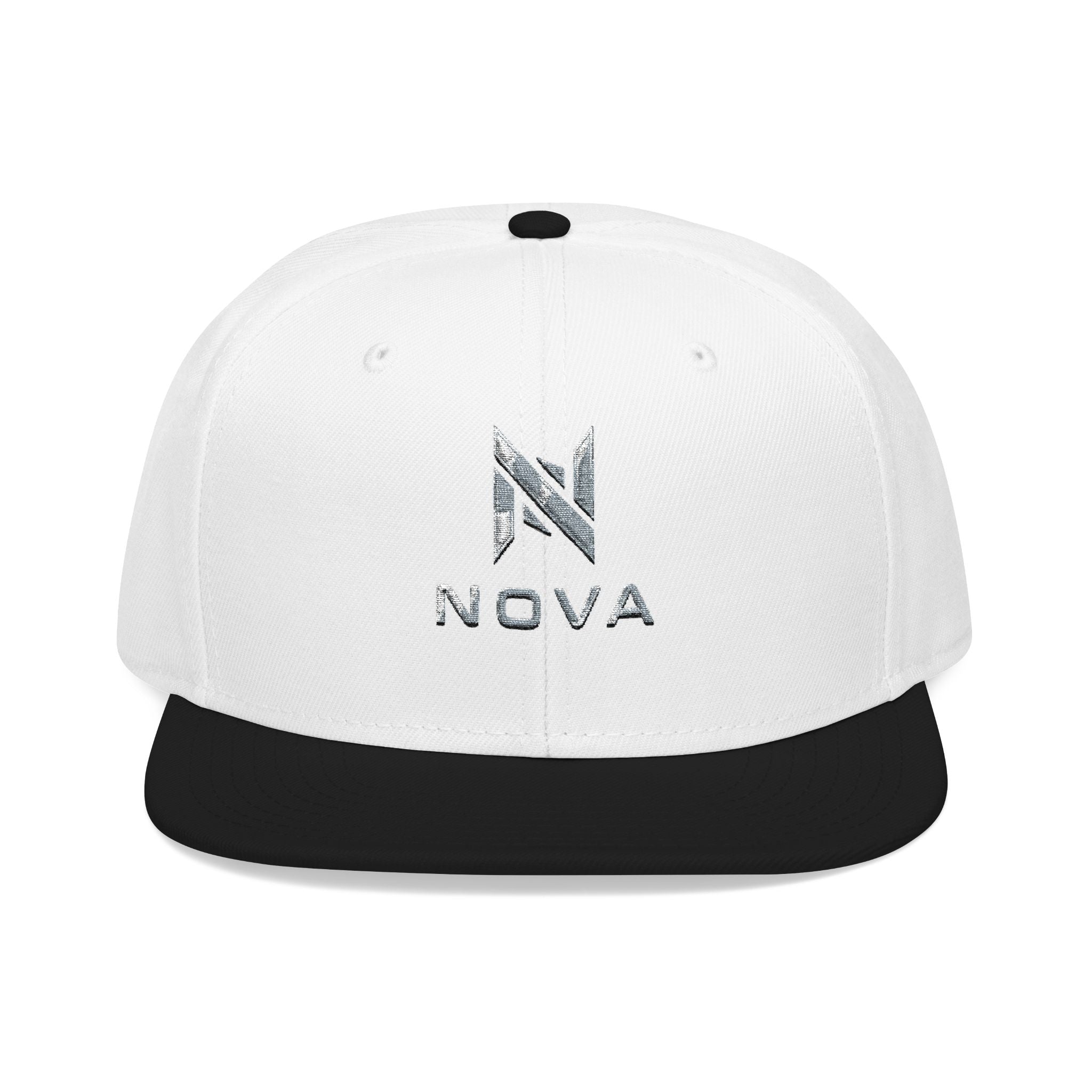 Embroidered Nova Snapback Hat – Black/Charcoal Flat Brim Cap