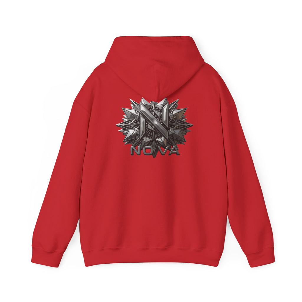 Nova  Hoodie — Geometric Metallic Emblem Pullover