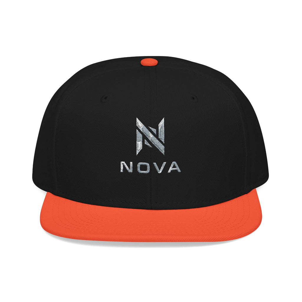 Embroidered Nova Snapback Hat – Black/Charcoal Flat Brim Cap