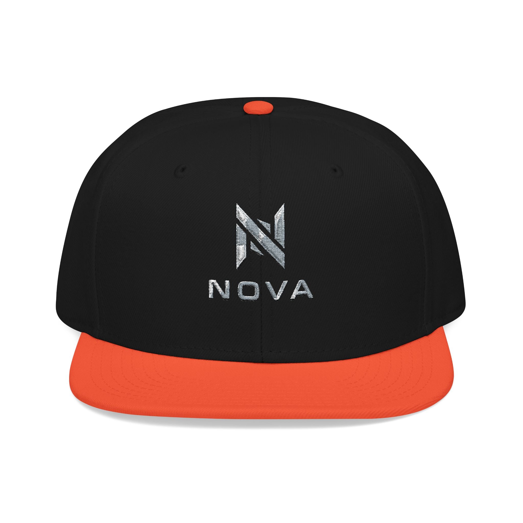 Embroidered Nova Snapback Hat – Black/Charcoal Flat Brim Cap