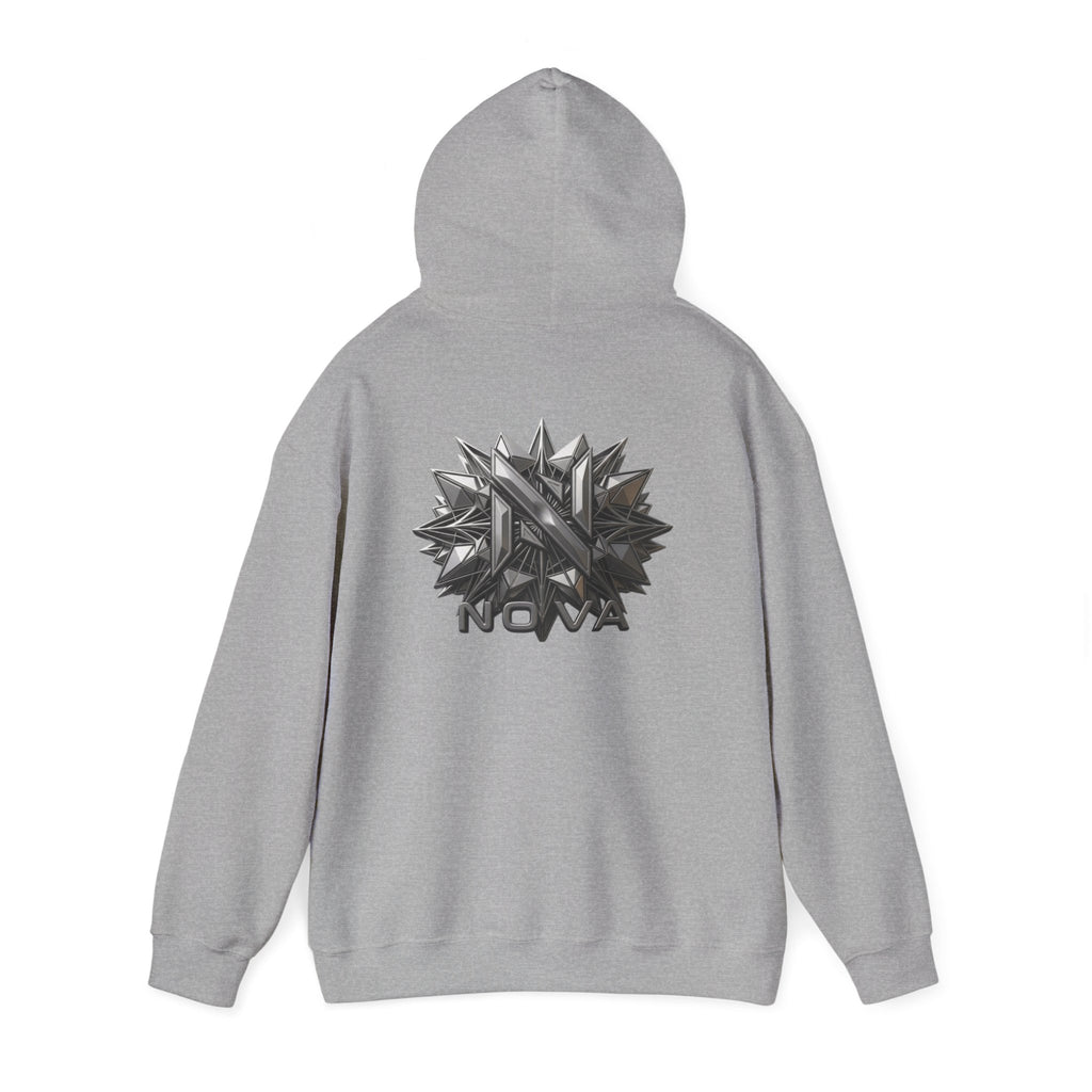 Nova  Hoodie — Geometric Metallic Emblem Pullover