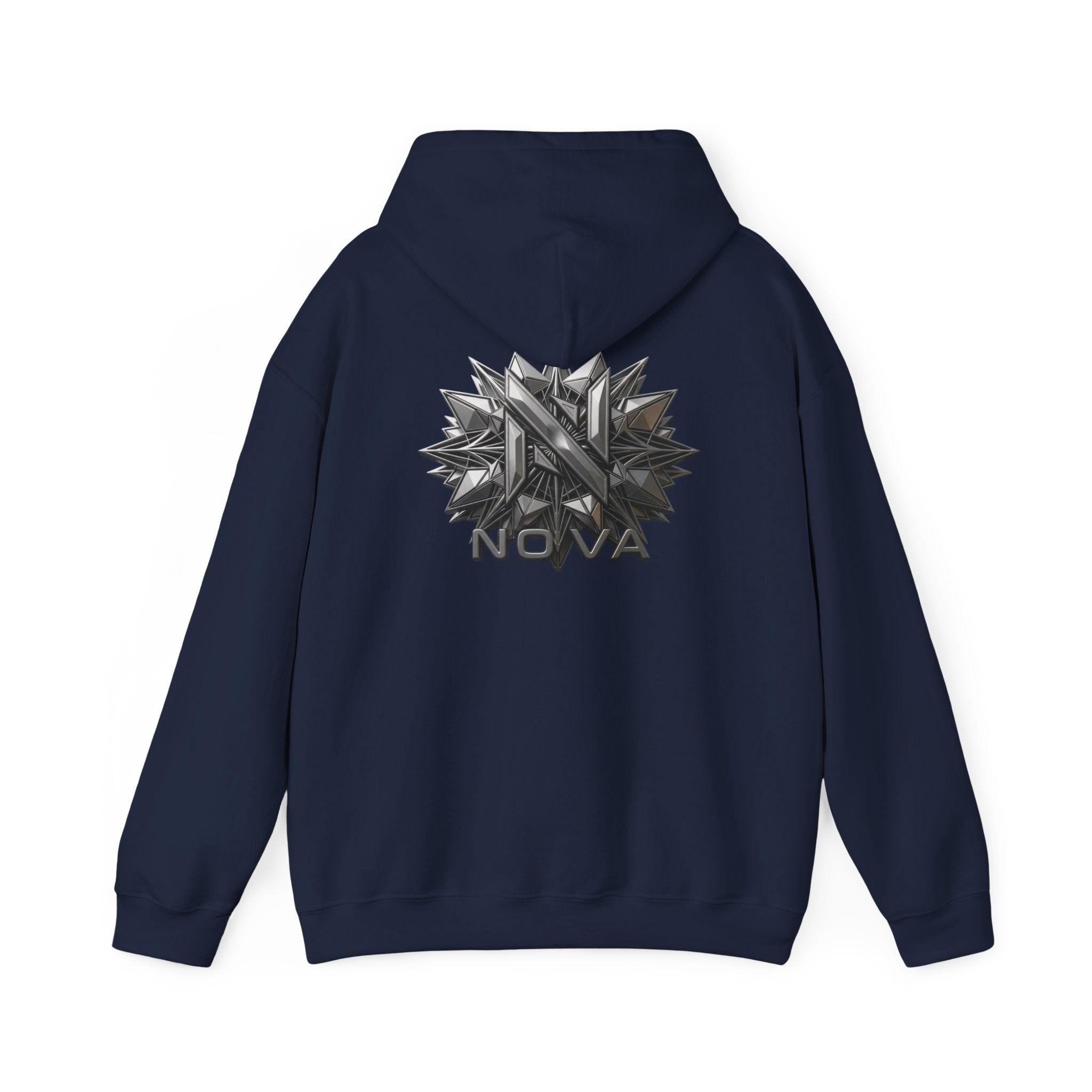 Nova  Hoodie — Geometric Metallic Emblem Pullover