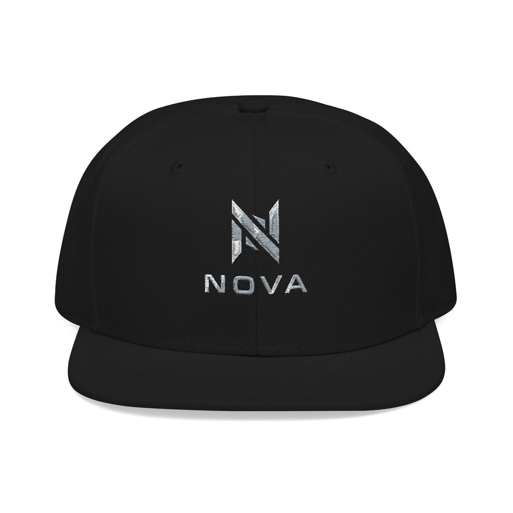 Embroidered Nova Snapback Hat – Black/Charcoal Flat Brim Cap