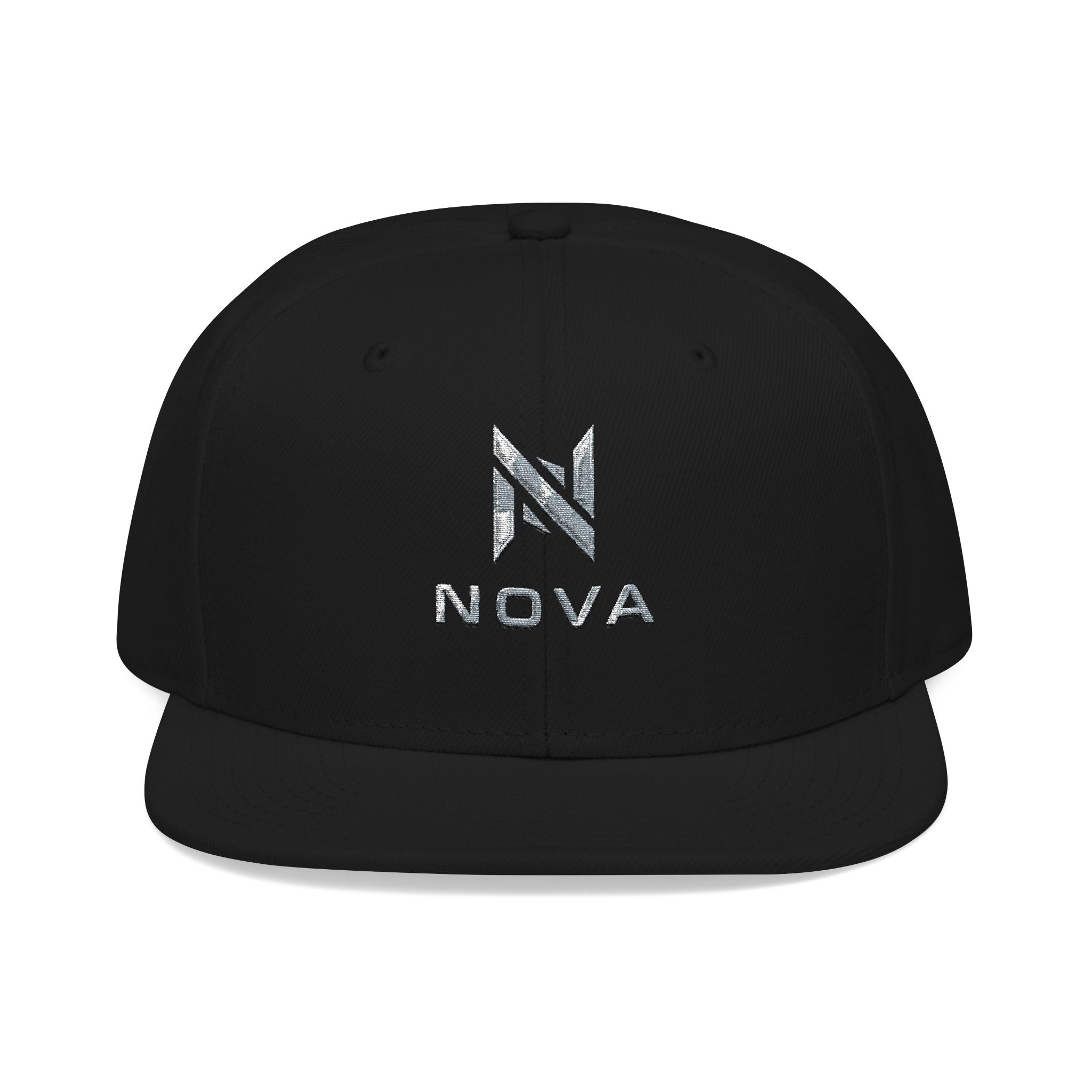 Embroidered Nova Snapback Hat – Black/Charcoal Flat Brim Cap