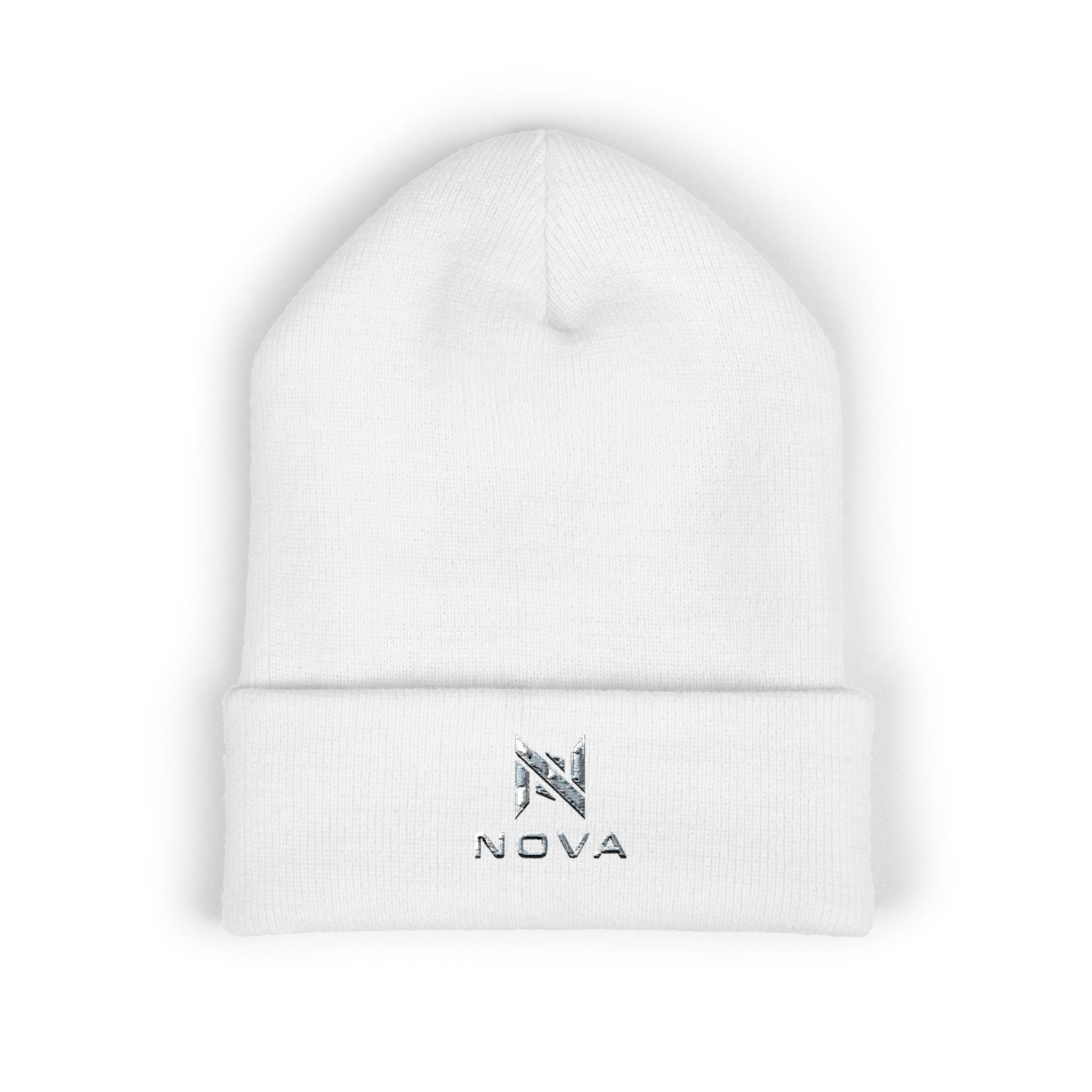 Embroidered Nova Cuffed Beanie — Classic Knit Winter Hat