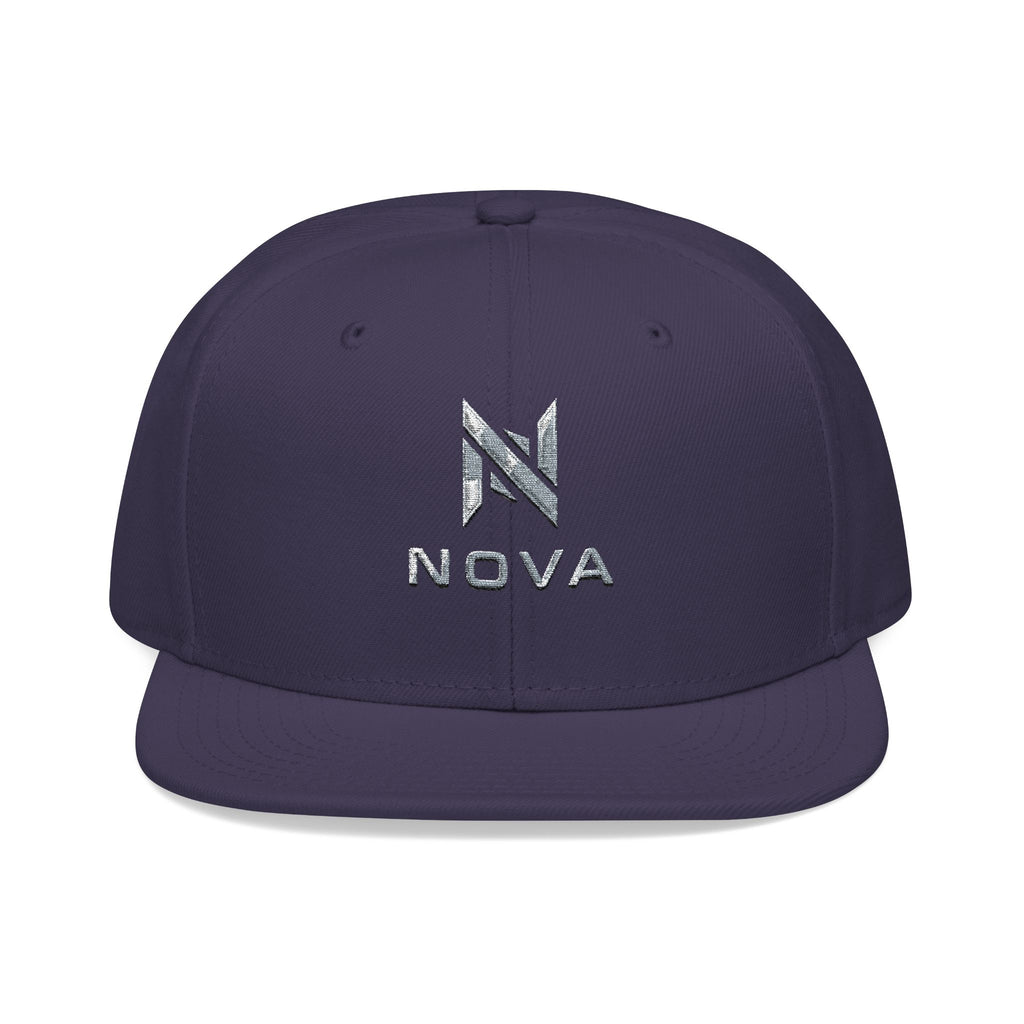 Embroidered Nova Snapback Hat – Black/Charcoal Flat Brim Cap