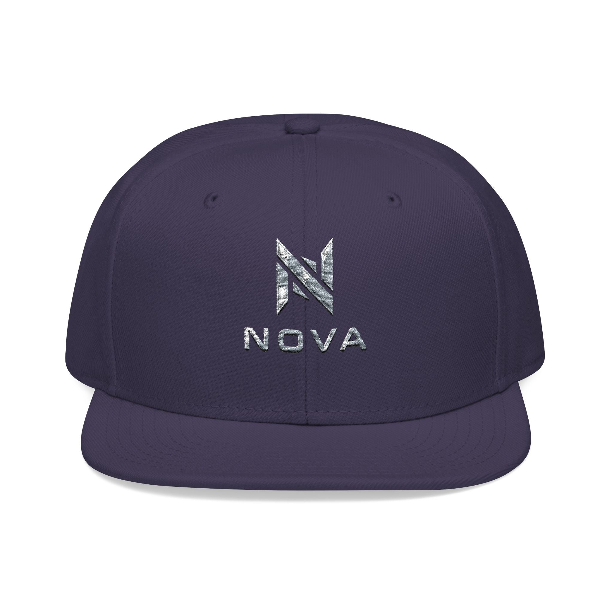 Embroidered Nova Snapback Hat – Black/Charcoal Flat Brim Cap