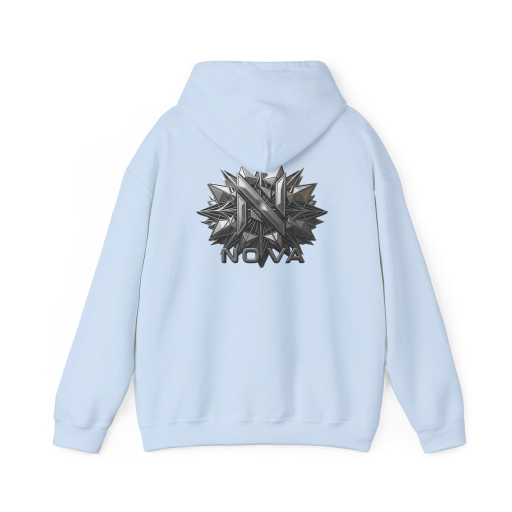 Nova  Hoodie — Geometric Metallic Emblem Pullover