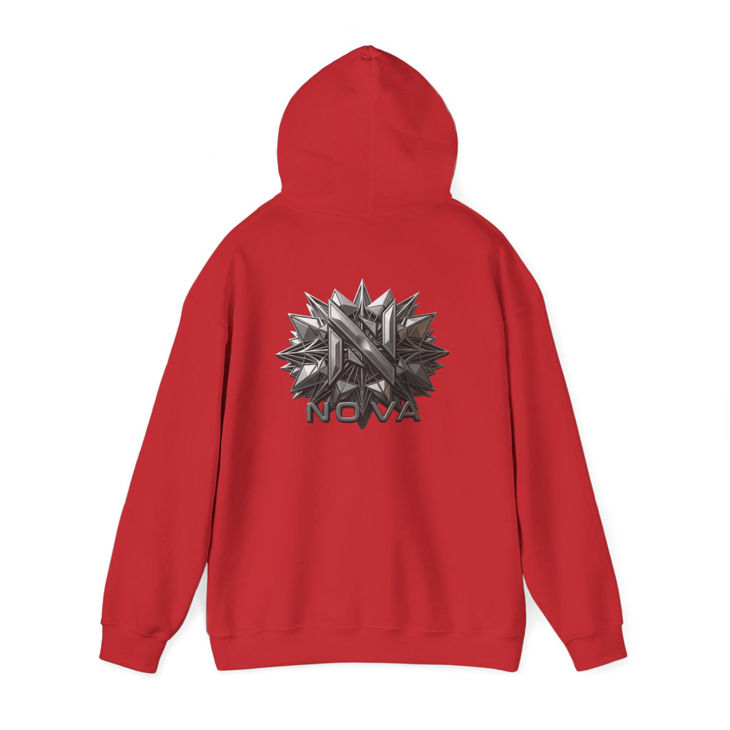 Nova  Hoodie — Geometric Metallic Emblem Pullover