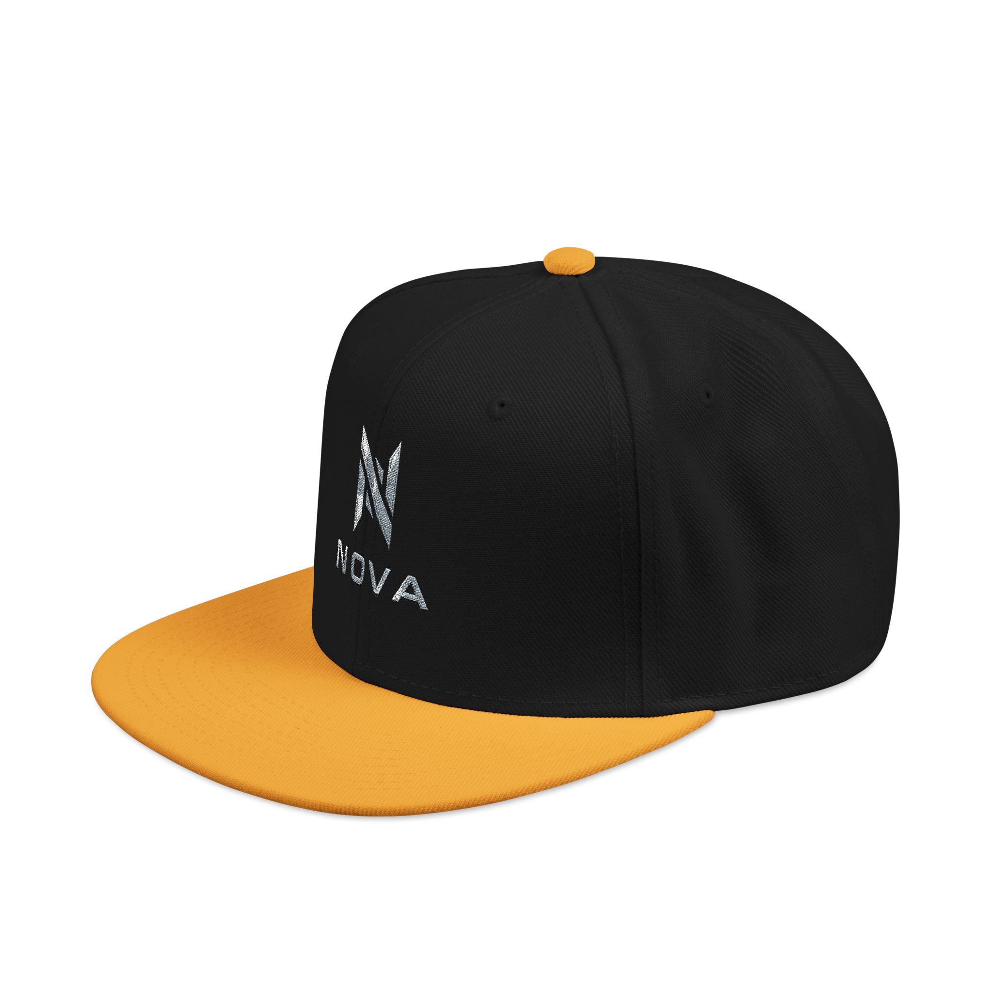 Embroidered Nova Snapback Hat – Black/Charcoal Flat Brim Cap