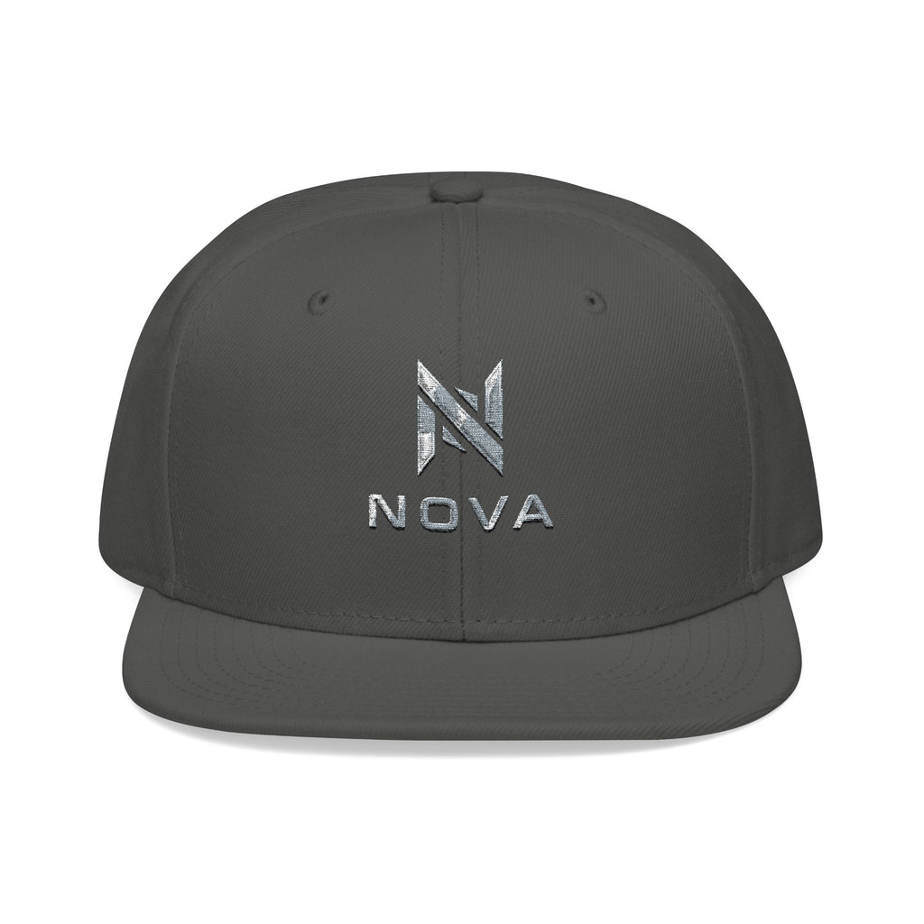 Embroidered Nova Snapback Hat – Black/Charcoal Flat Brim Cap