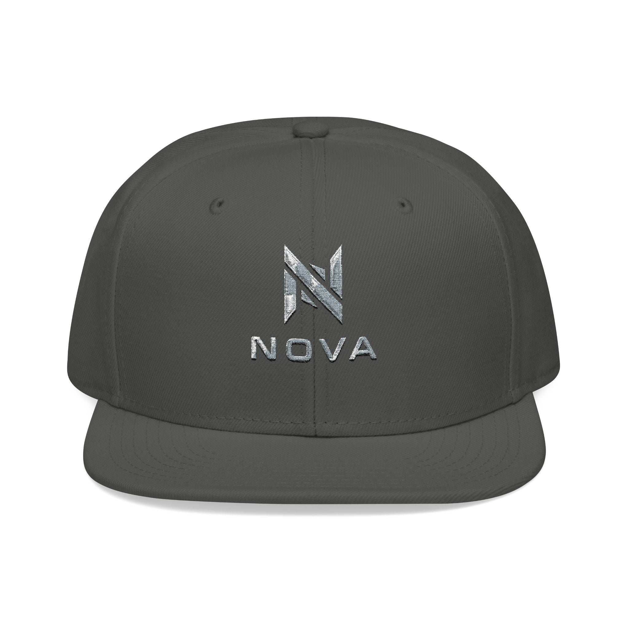 Embroidered Nova Snapback Hat – Black/Charcoal Flat Brim Cap