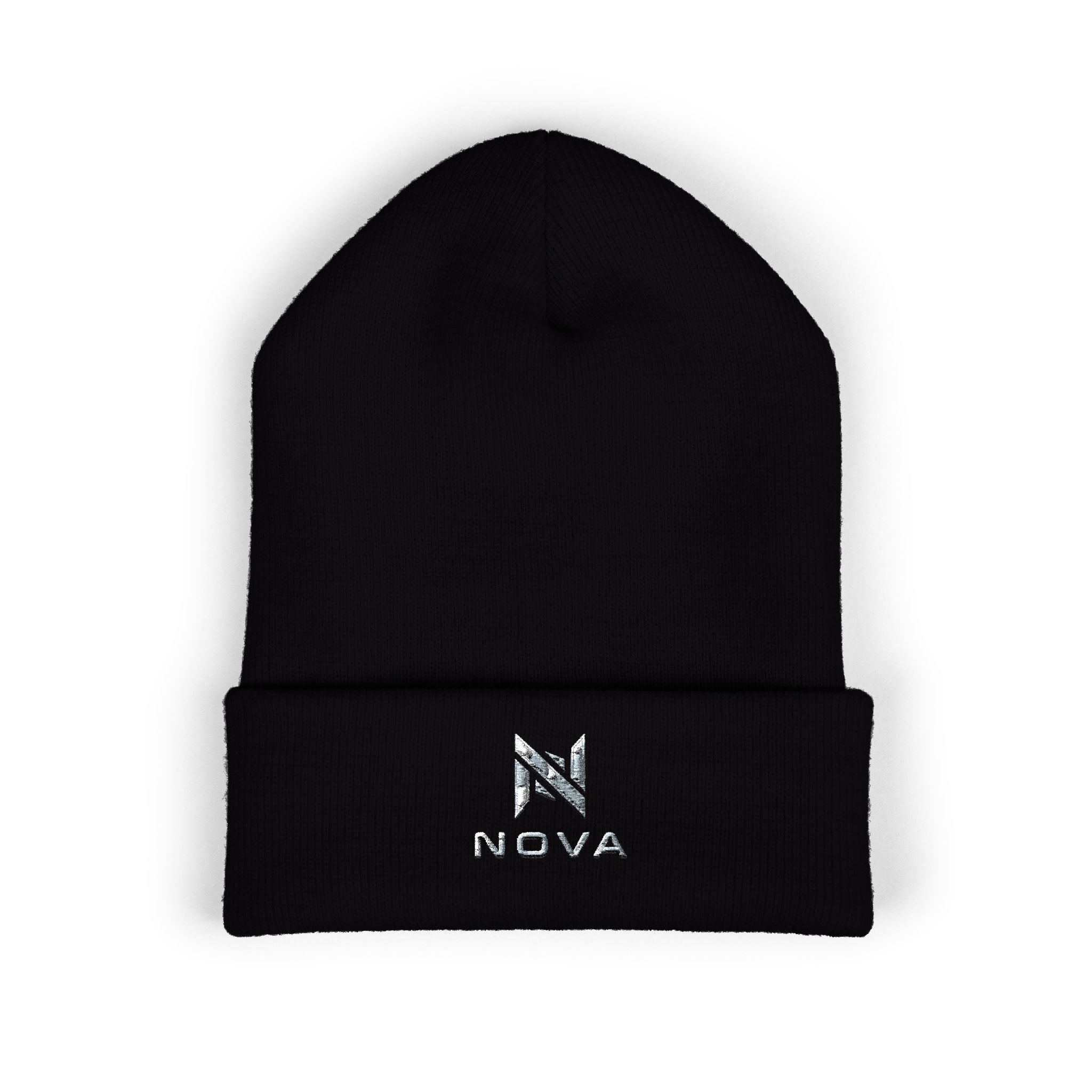 Embroidered Nova Cuffed Beanie — Classic Knit Winter Hat