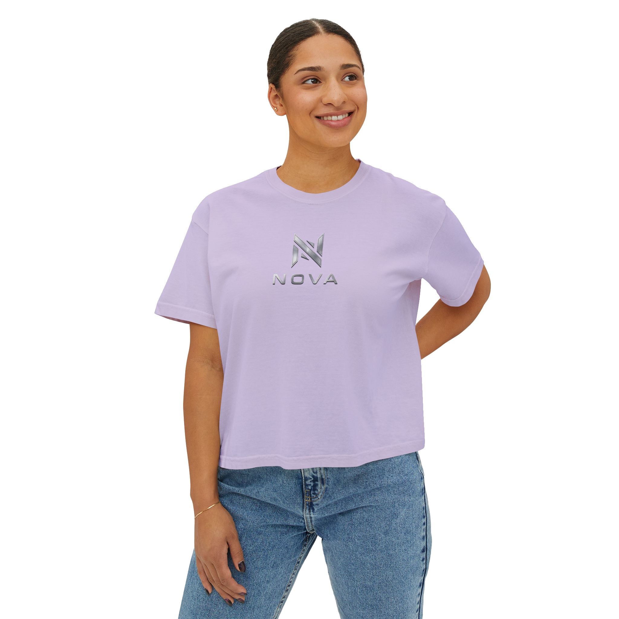 Nova Logo Women's Boxy Tee - Minimalist Graphic Crop T-Shirt