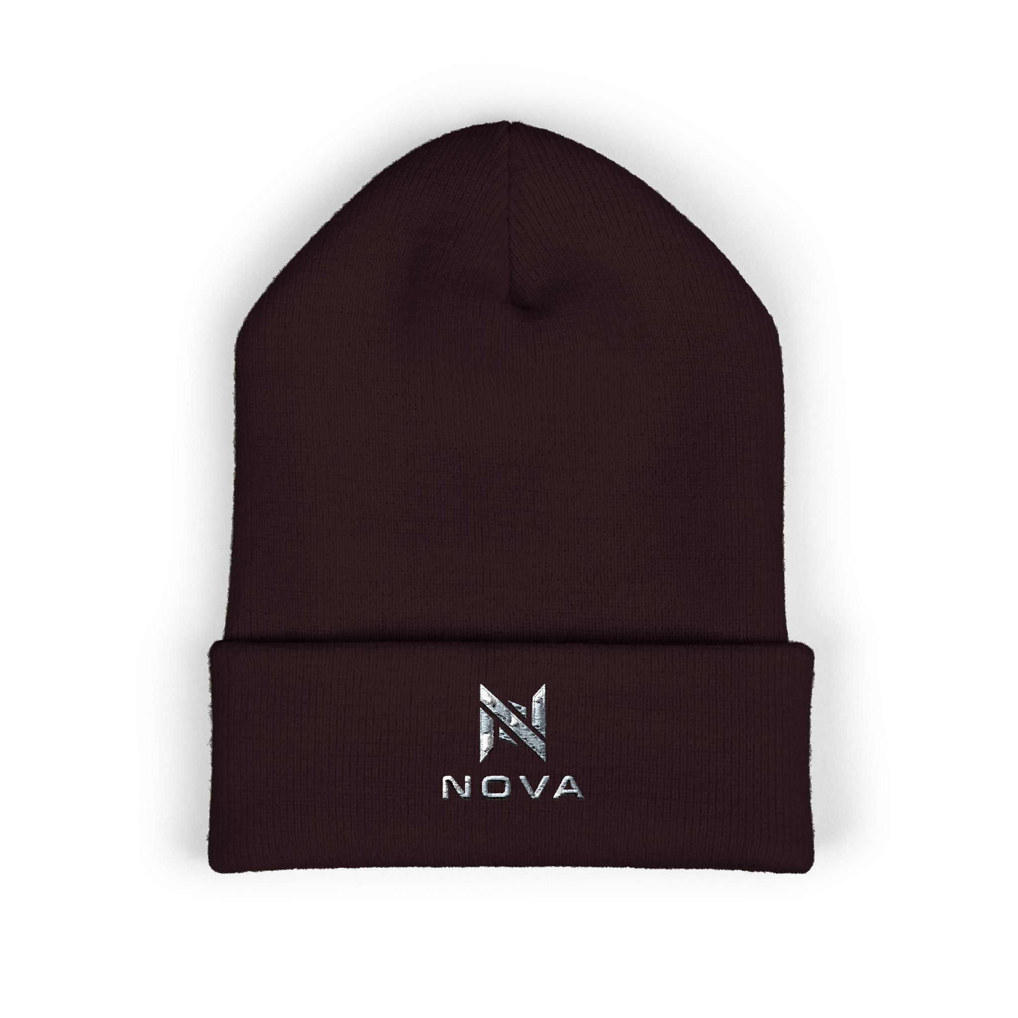Embroidered Nova Cuffed Beanie — Classic Knit Winter Hat