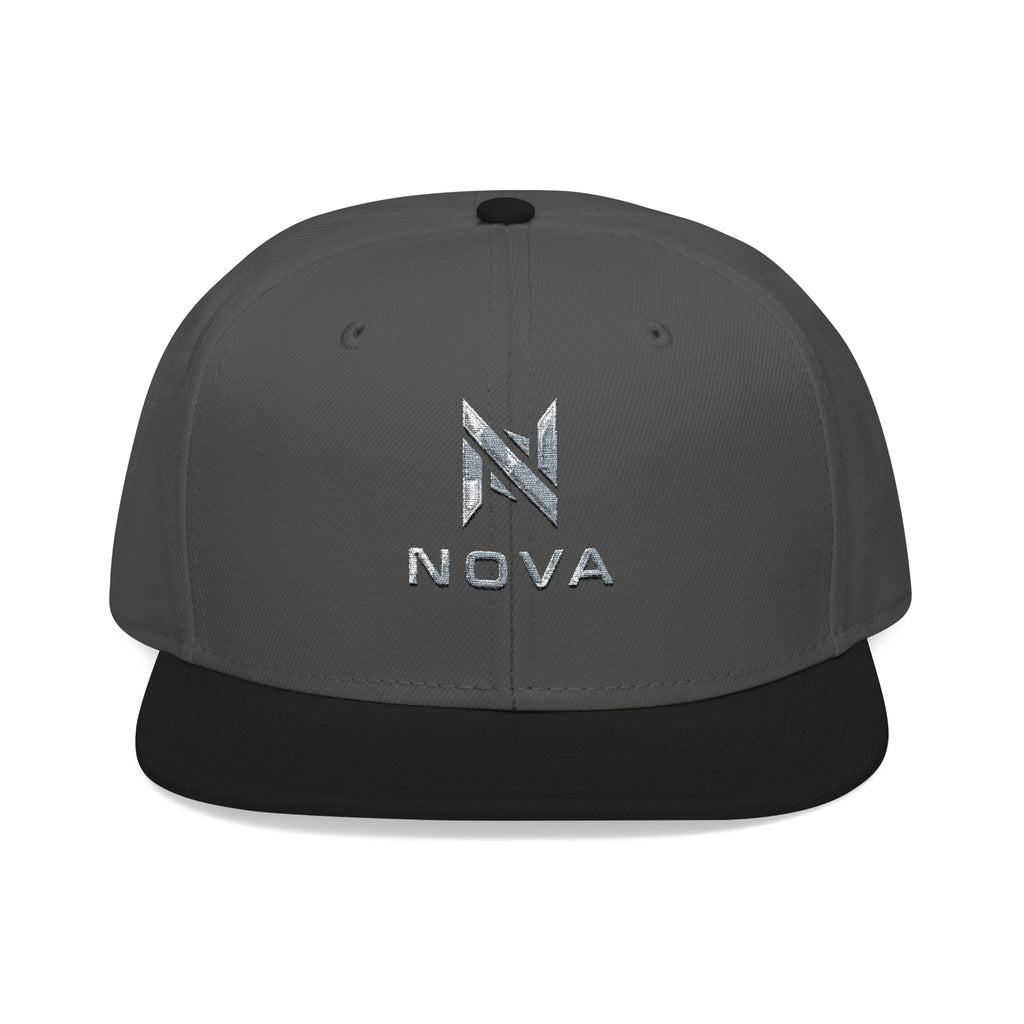 Embroidered Nova Snapback Hat – Black/Charcoal Flat Brim Cap