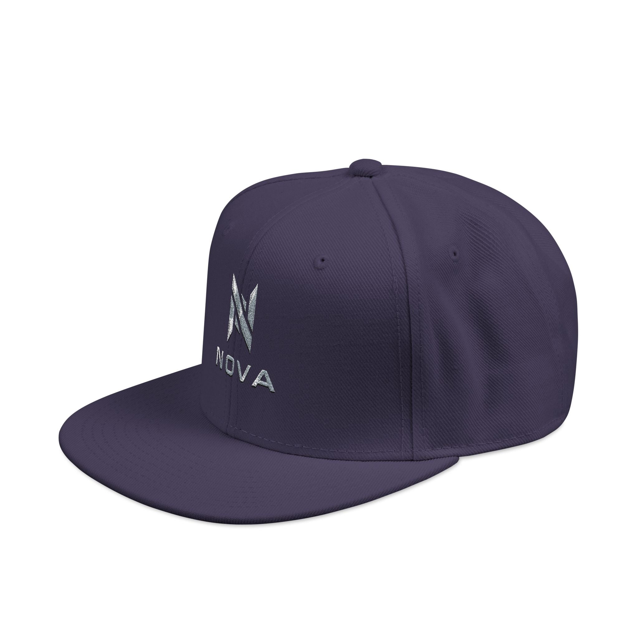 Embroidered Nova Snapback Hat – Black/Charcoal Flat Brim Cap