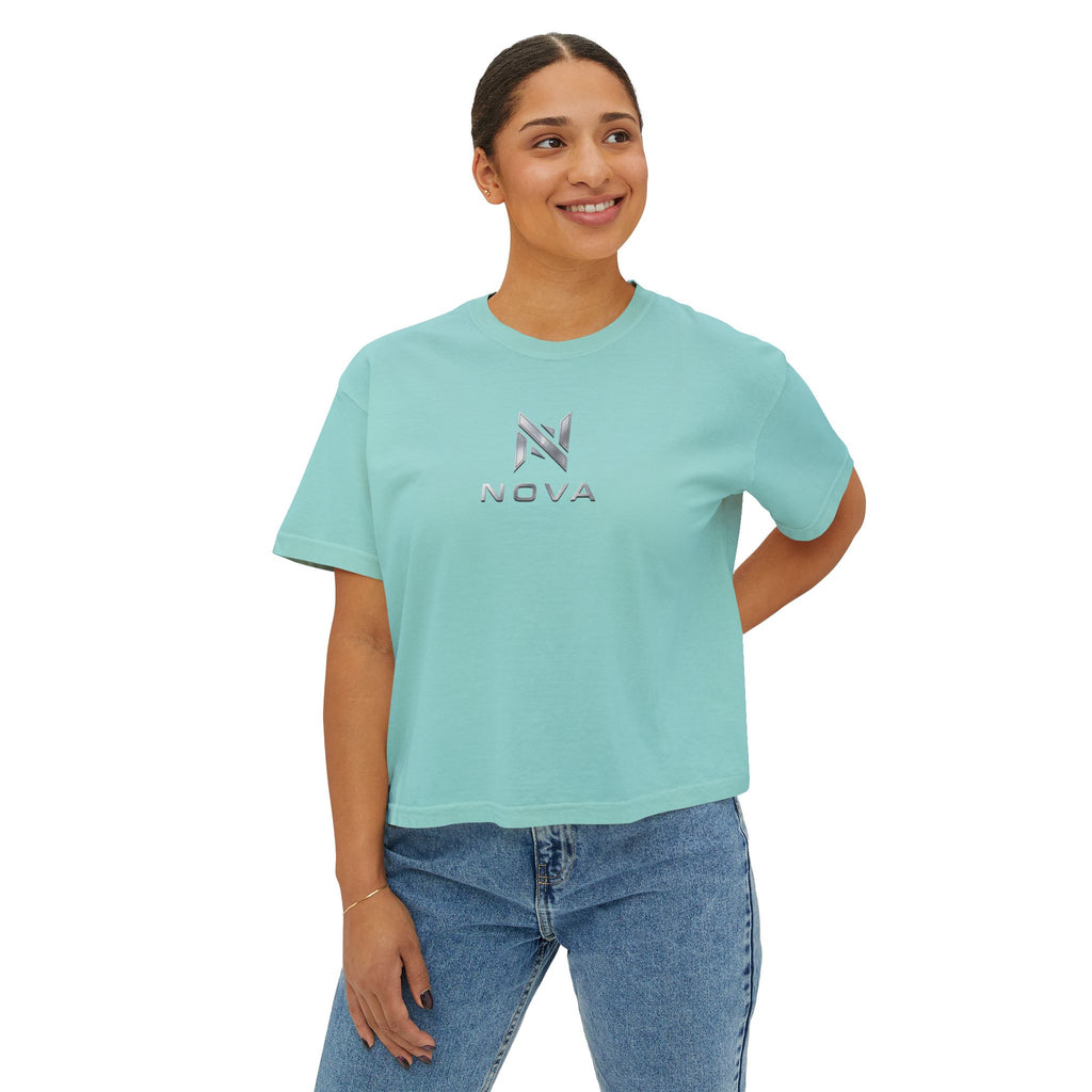 Nova Logo Women's Boxy Tee - Minimalist Graphic Crop T-Shirt