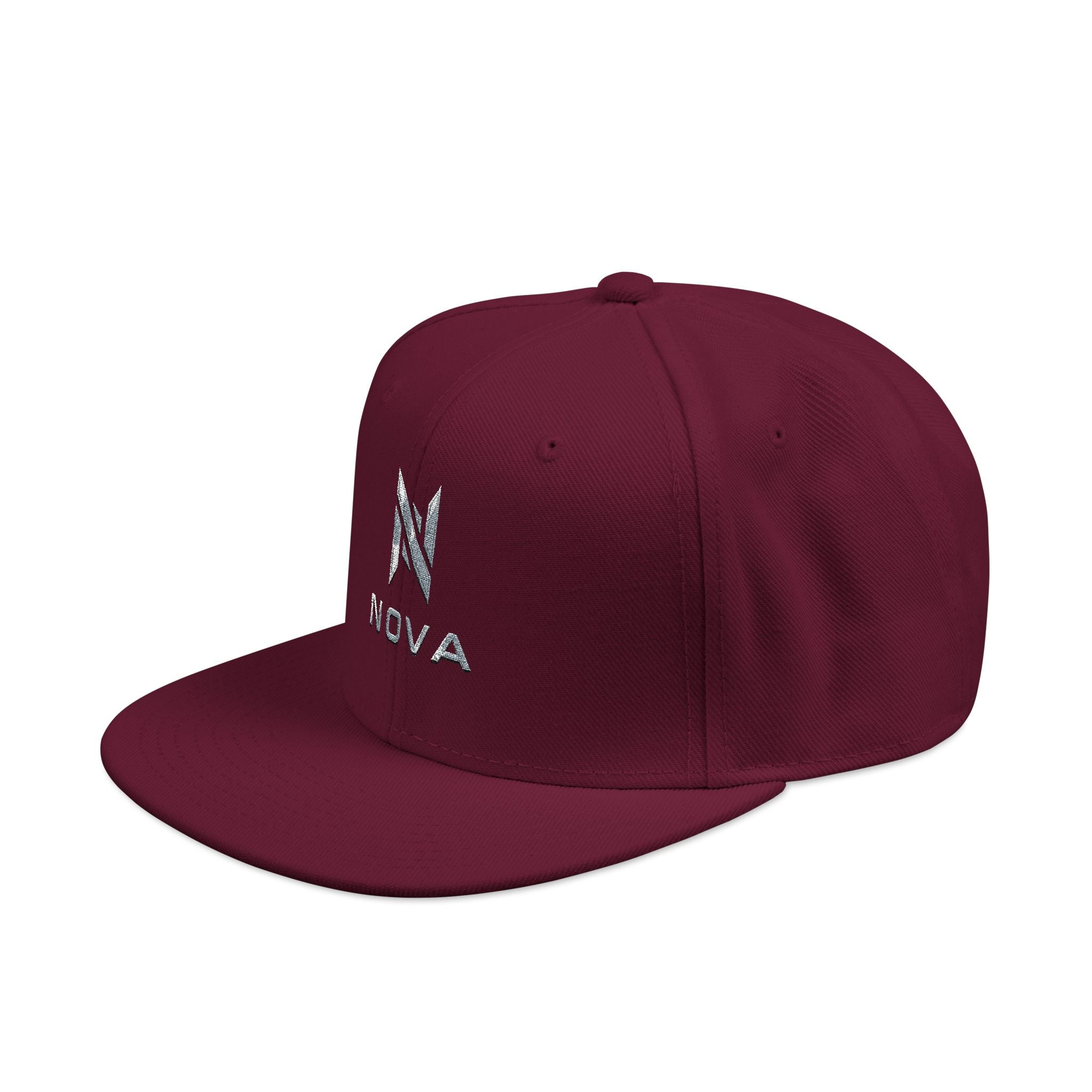 Embroidered Nova Snapback Hat – Black/Charcoal Flat Brim Cap