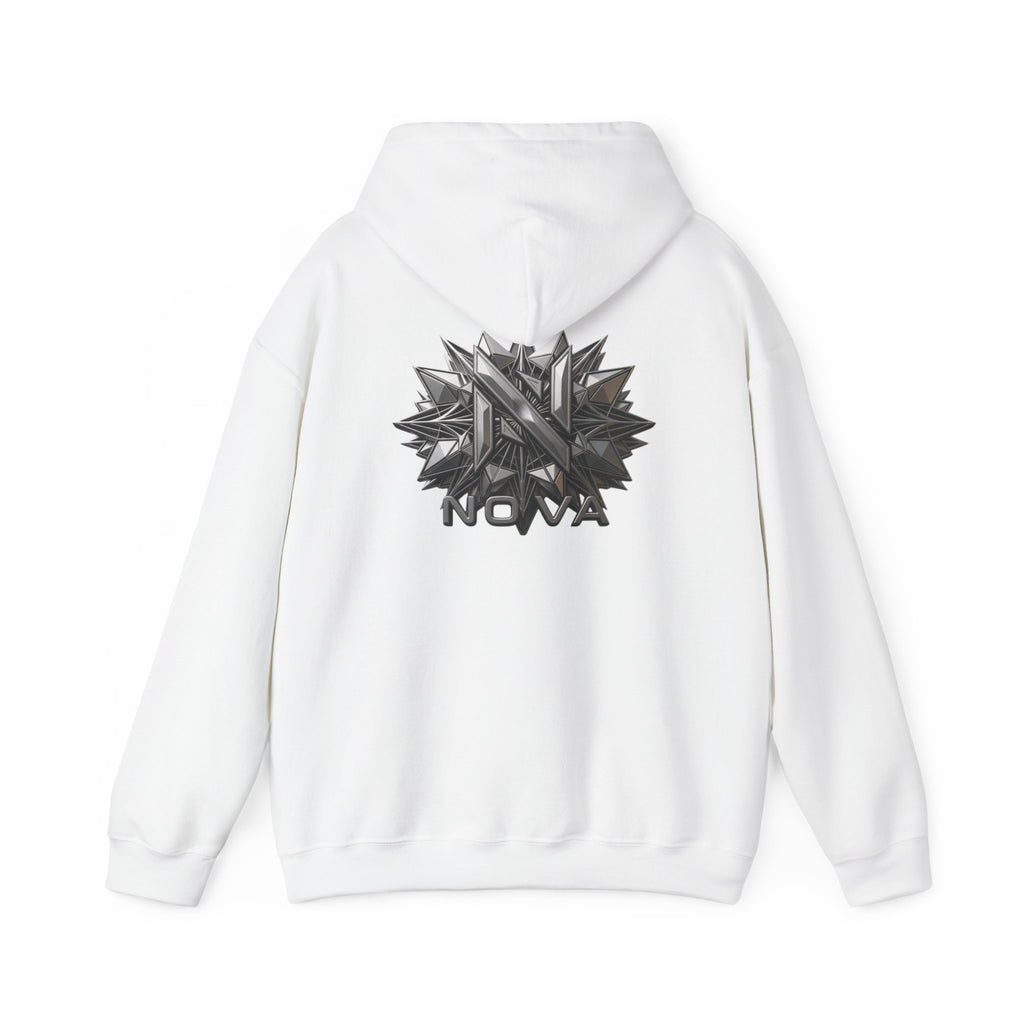 Nova  Hoodie — Geometric Metallic Emblem Pullover