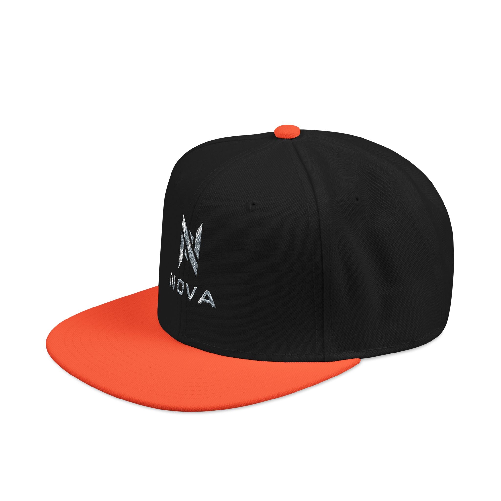 Embroidered Nova Snapback Hat – Black/Charcoal Flat Brim Cap