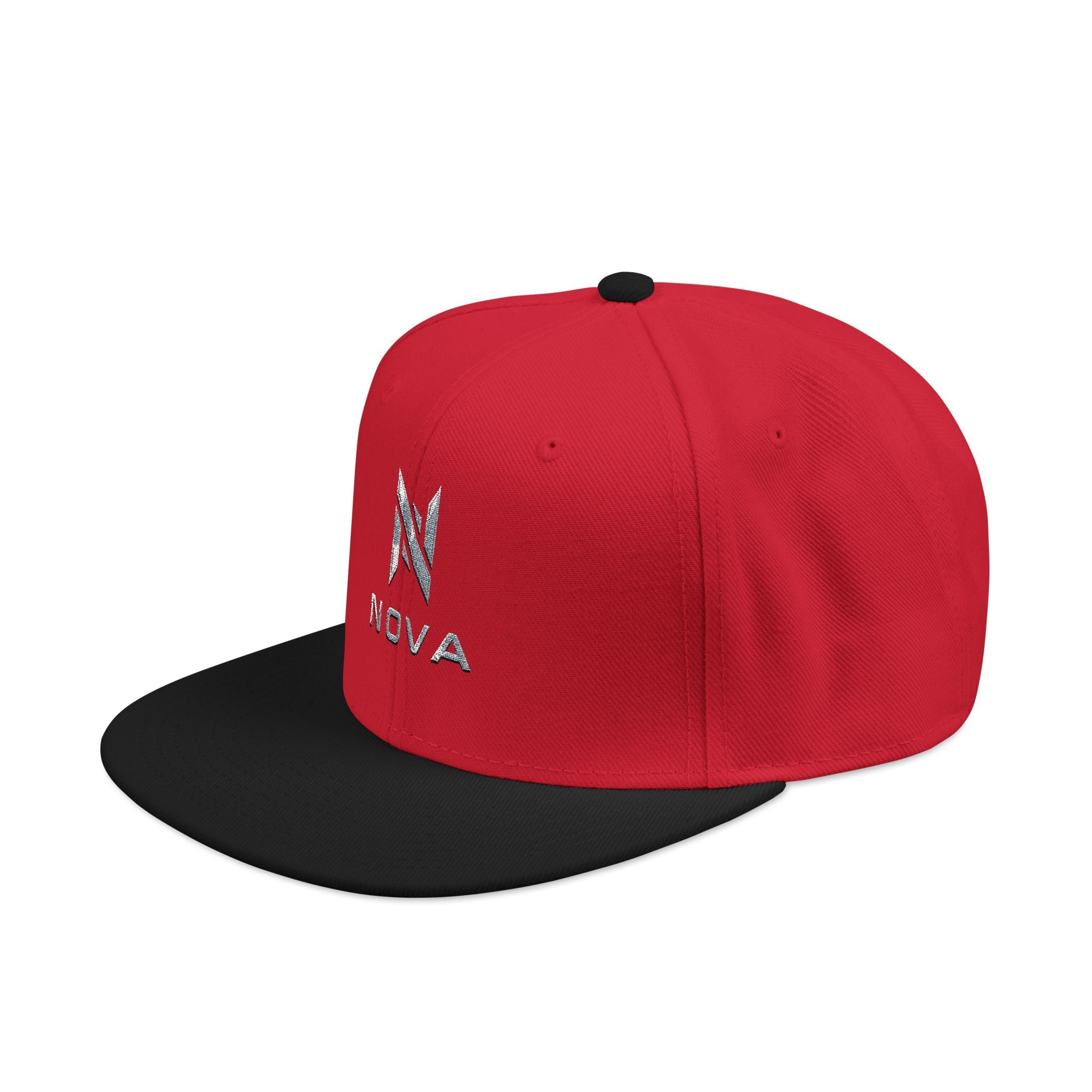 Embroidered Nova Snapback Hat – Black/Charcoal Flat Brim Cap