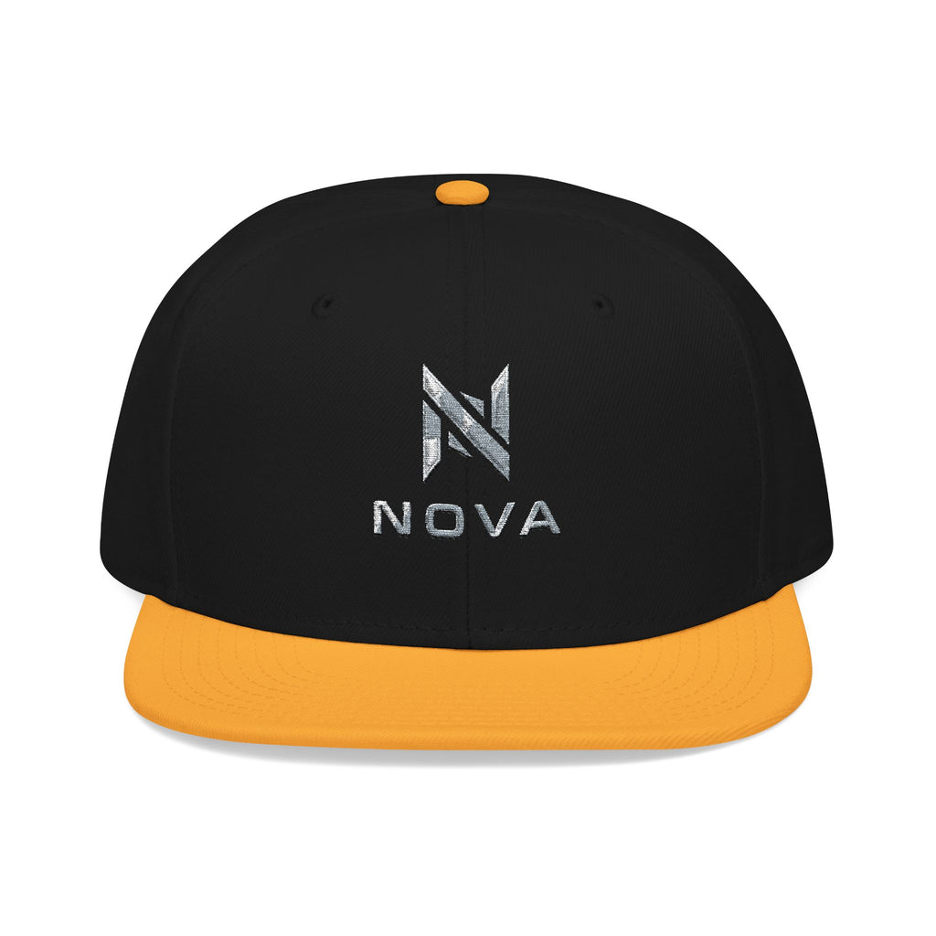 Embroidered Nova Snapback Hat – Black/Charcoal Flat Brim Cap