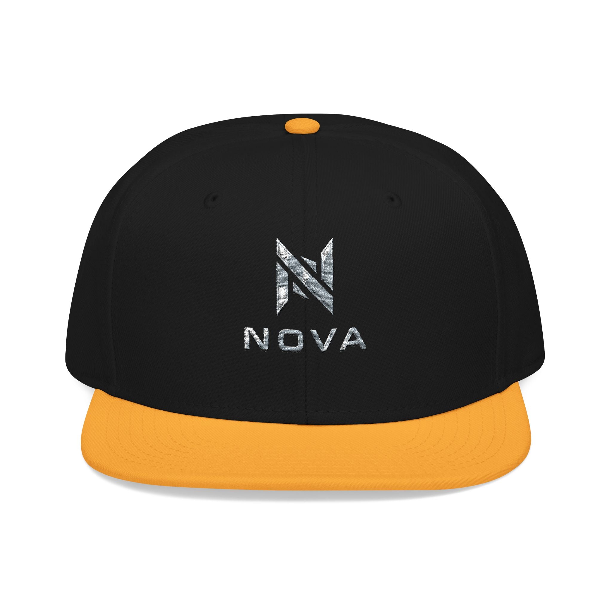 Embroidered Nova Snapback Hat – Black/Charcoal Flat Brim Cap