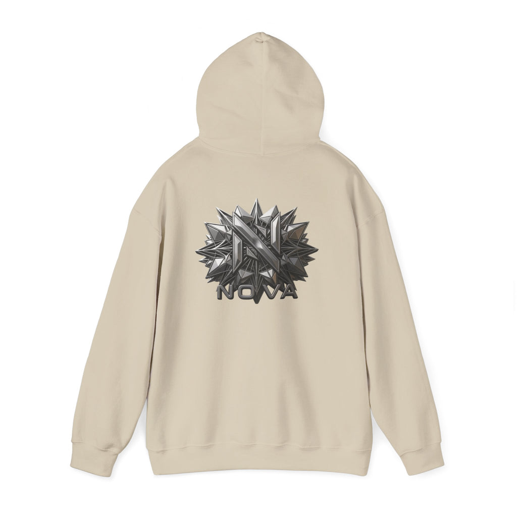 Nova  Hoodie — Geometric Metallic Emblem Pullover