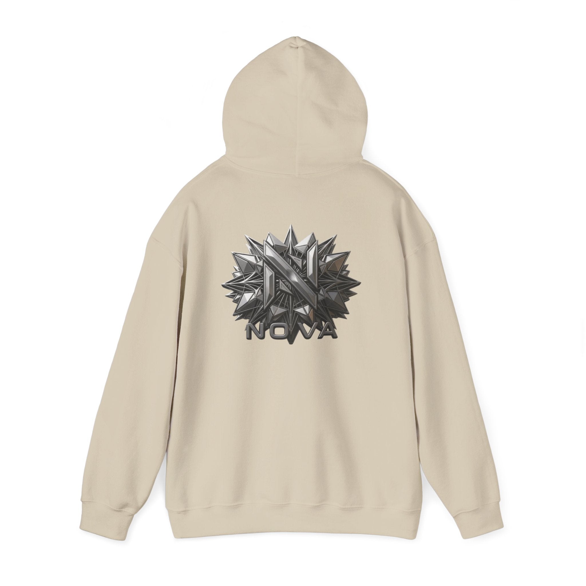 Nova  Hoodie — Geometric Metallic Emblem Pullover