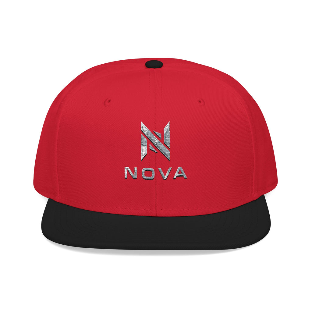 Embroidered Nova Snapback Hat – Black/Charcoal Flat Brim Cap