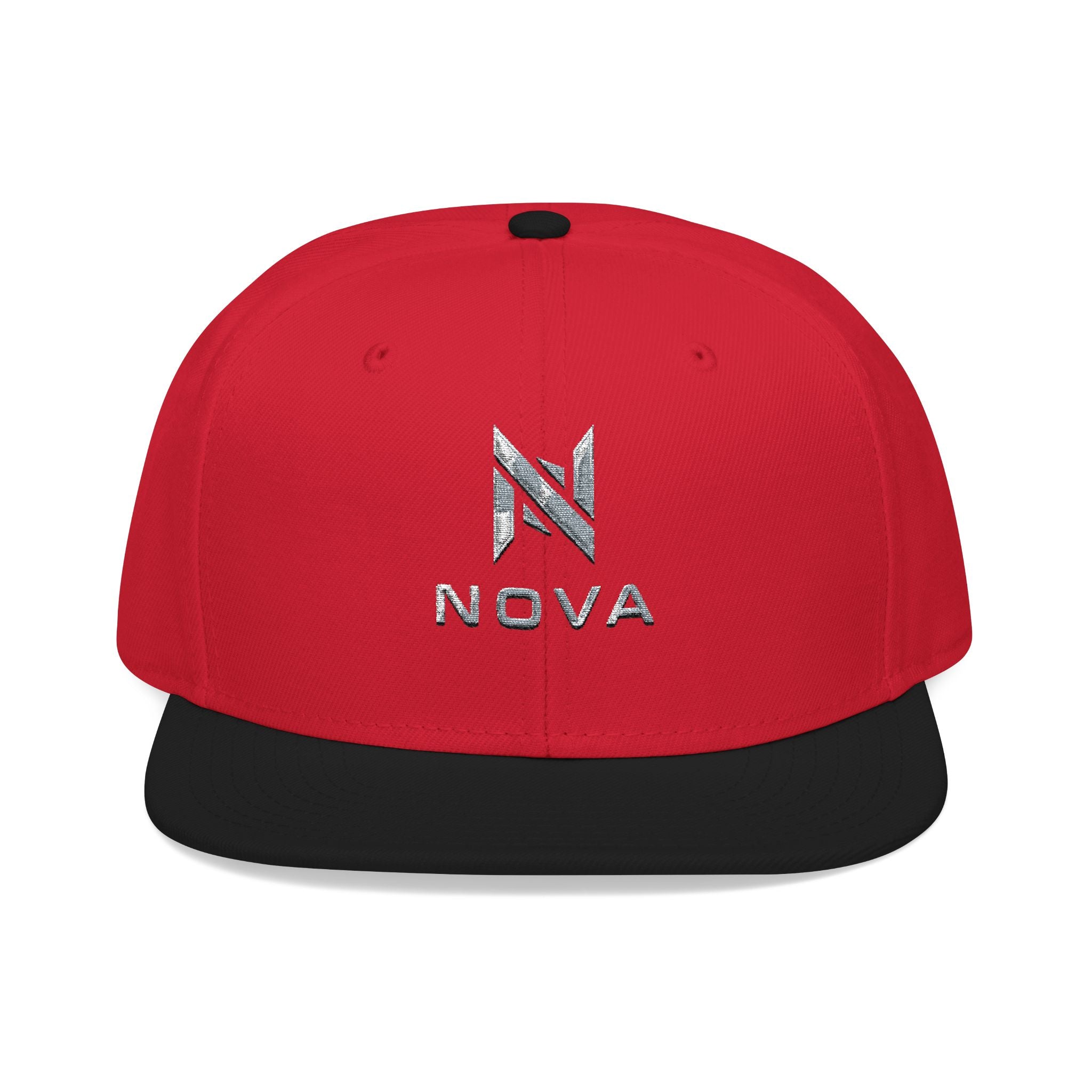 Embroidered Nova Snapback Hat – Black/Charcoal Flat Brim Cap