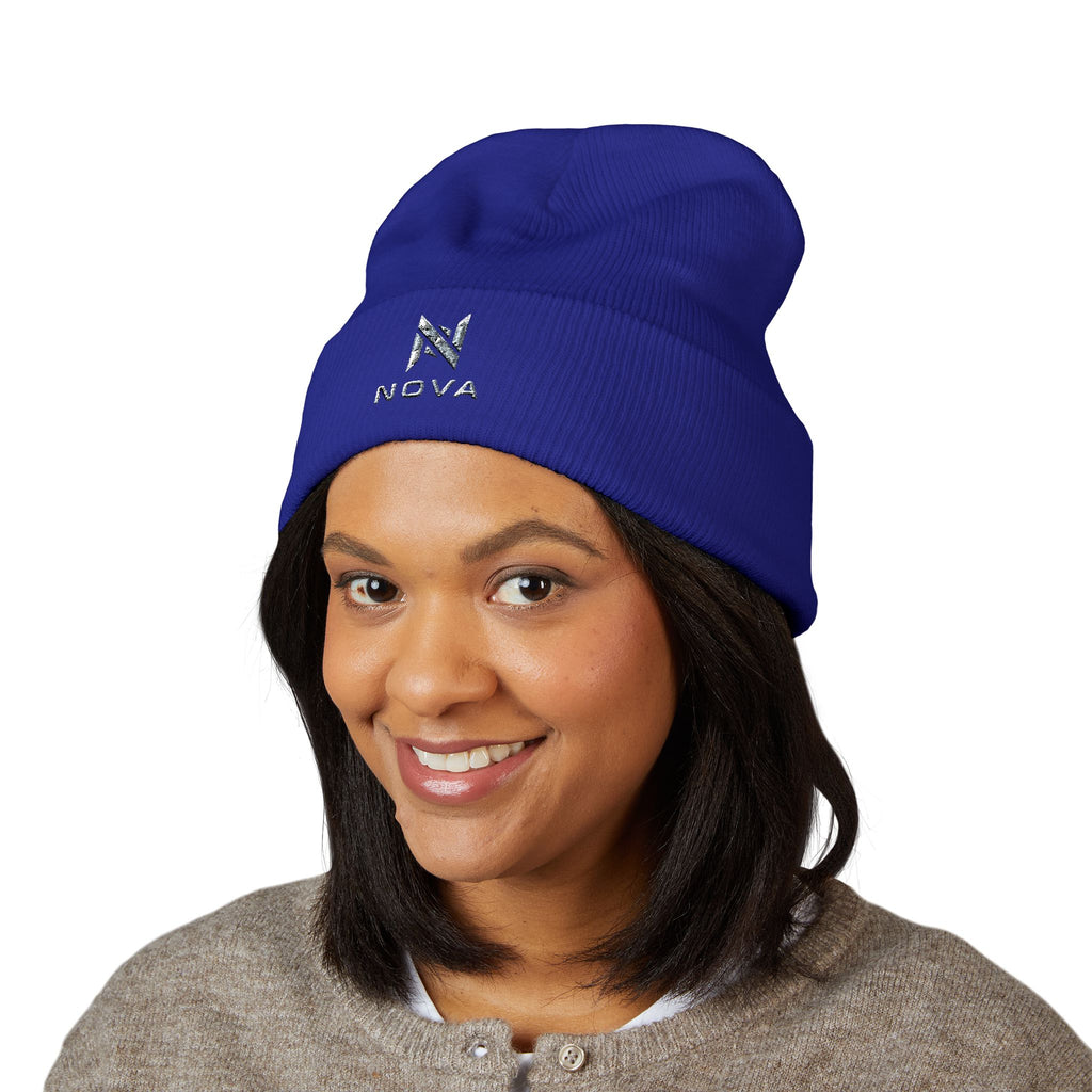 Embroidered Nova Cuffed Beanie — Classic Knit Winter Hat