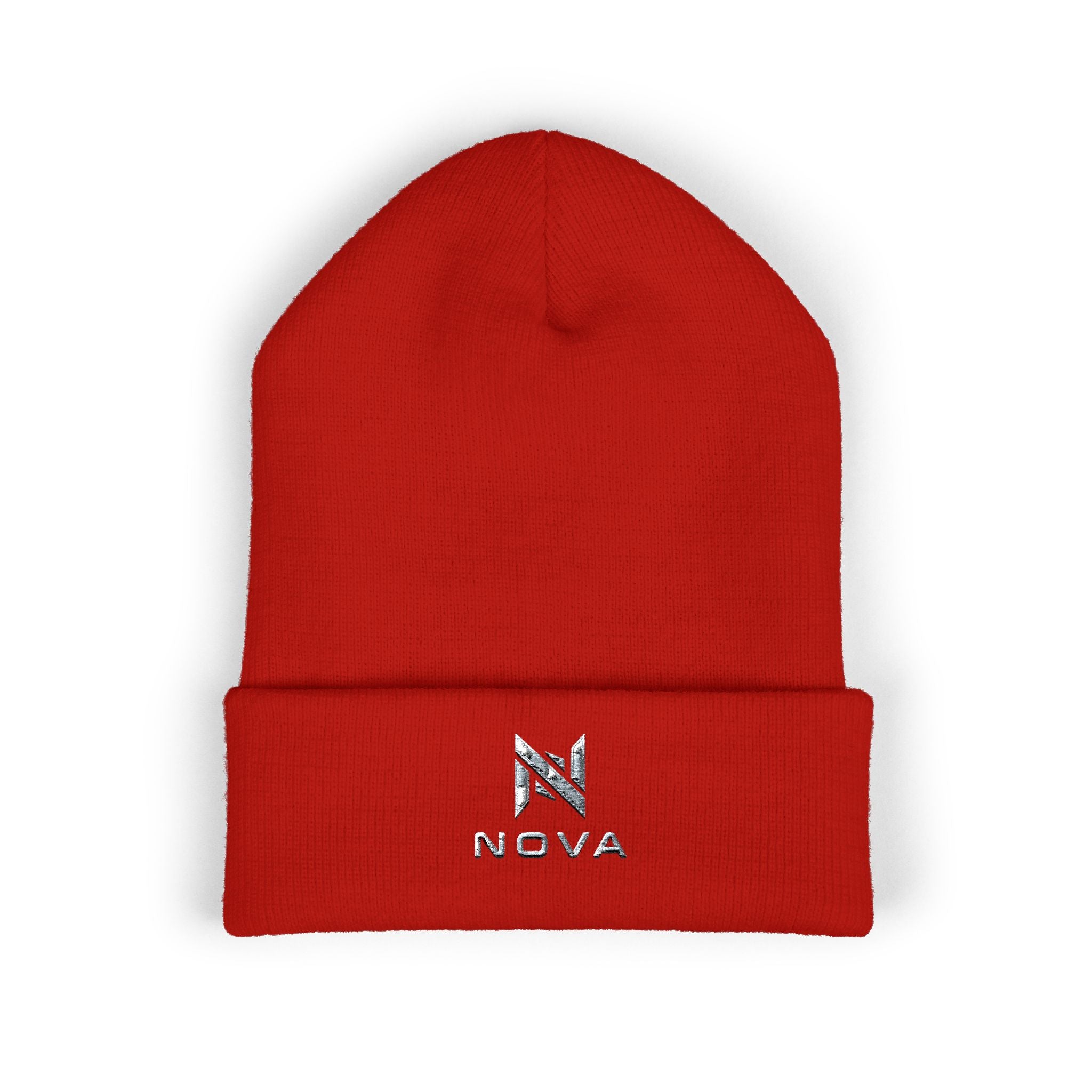Embroidered Nova Cuffed Beanie — Classic Knit Winter Hat