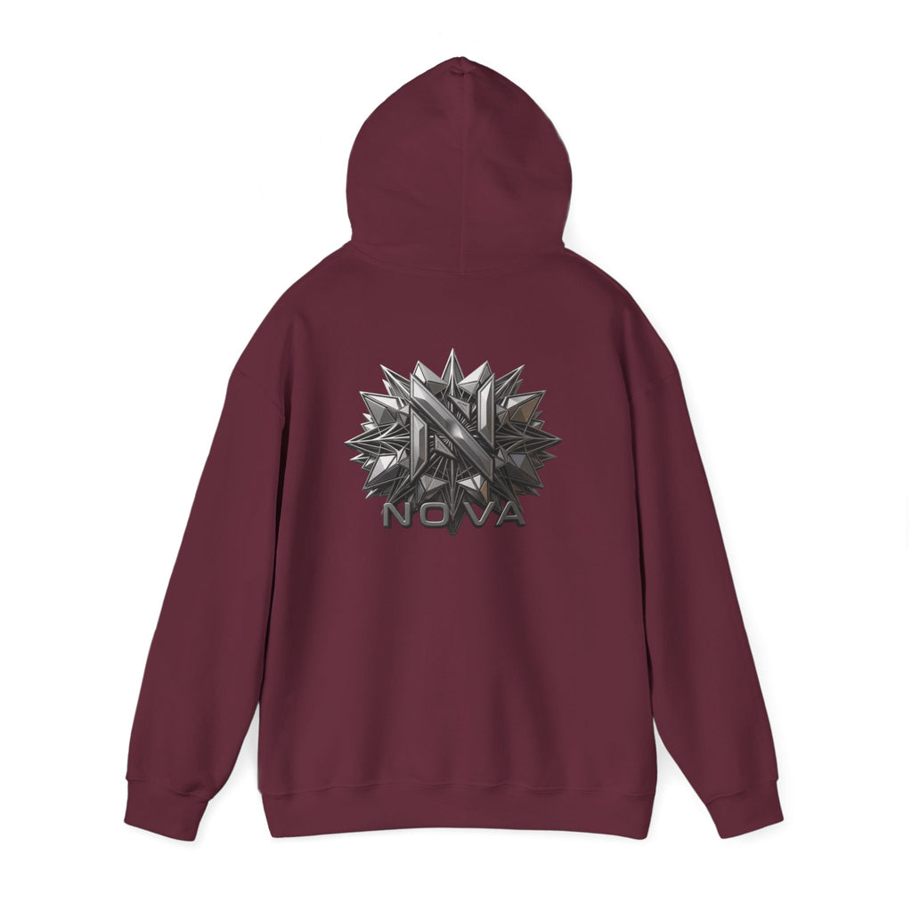 Nova  Hoodie — Geometric Metallic Emblem Pullover