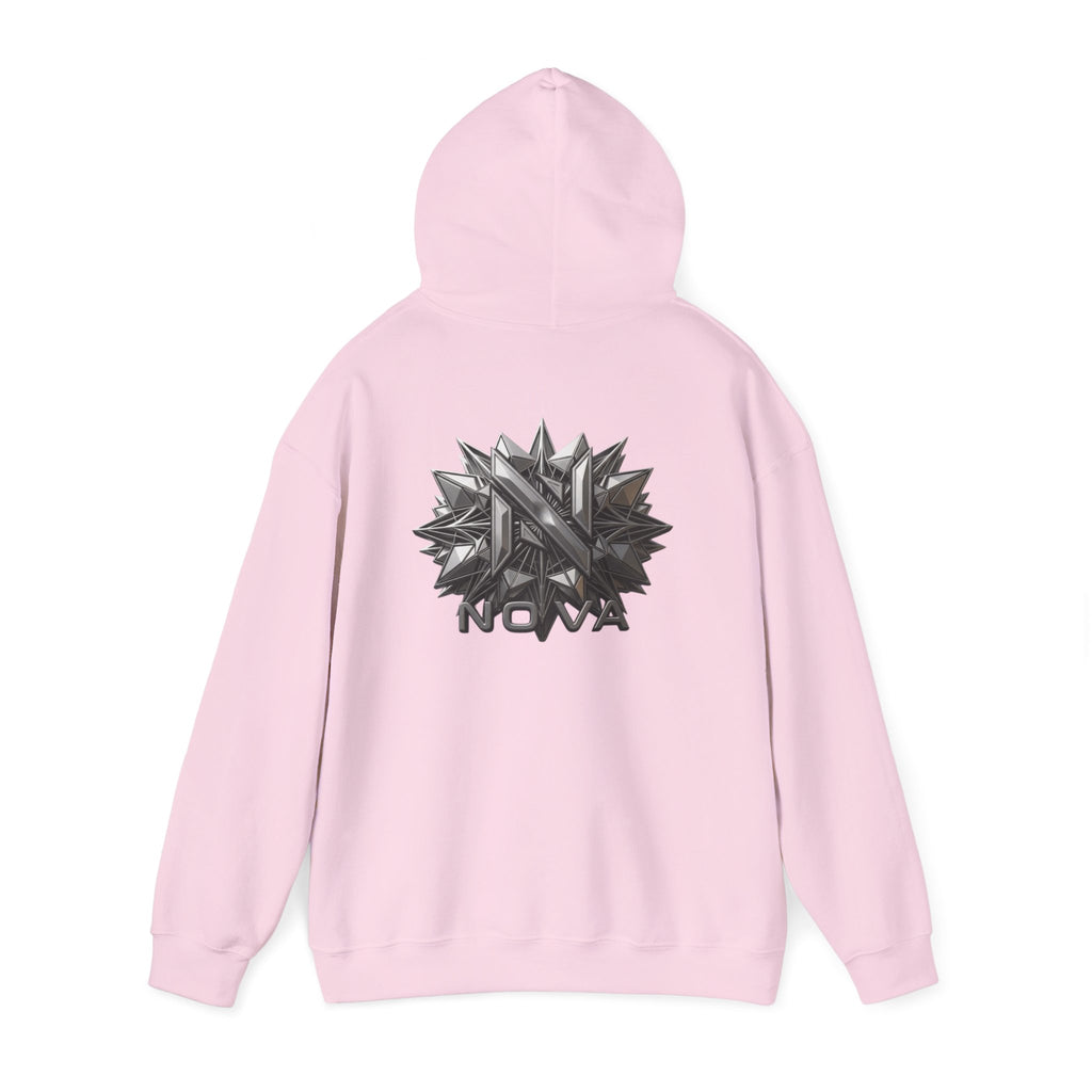 Nova  Hoodie — Geometric Metallic Emblem Pullover