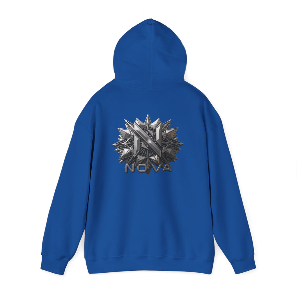 Nova  Hoodie — Geometric Metallic Emblem Pullover