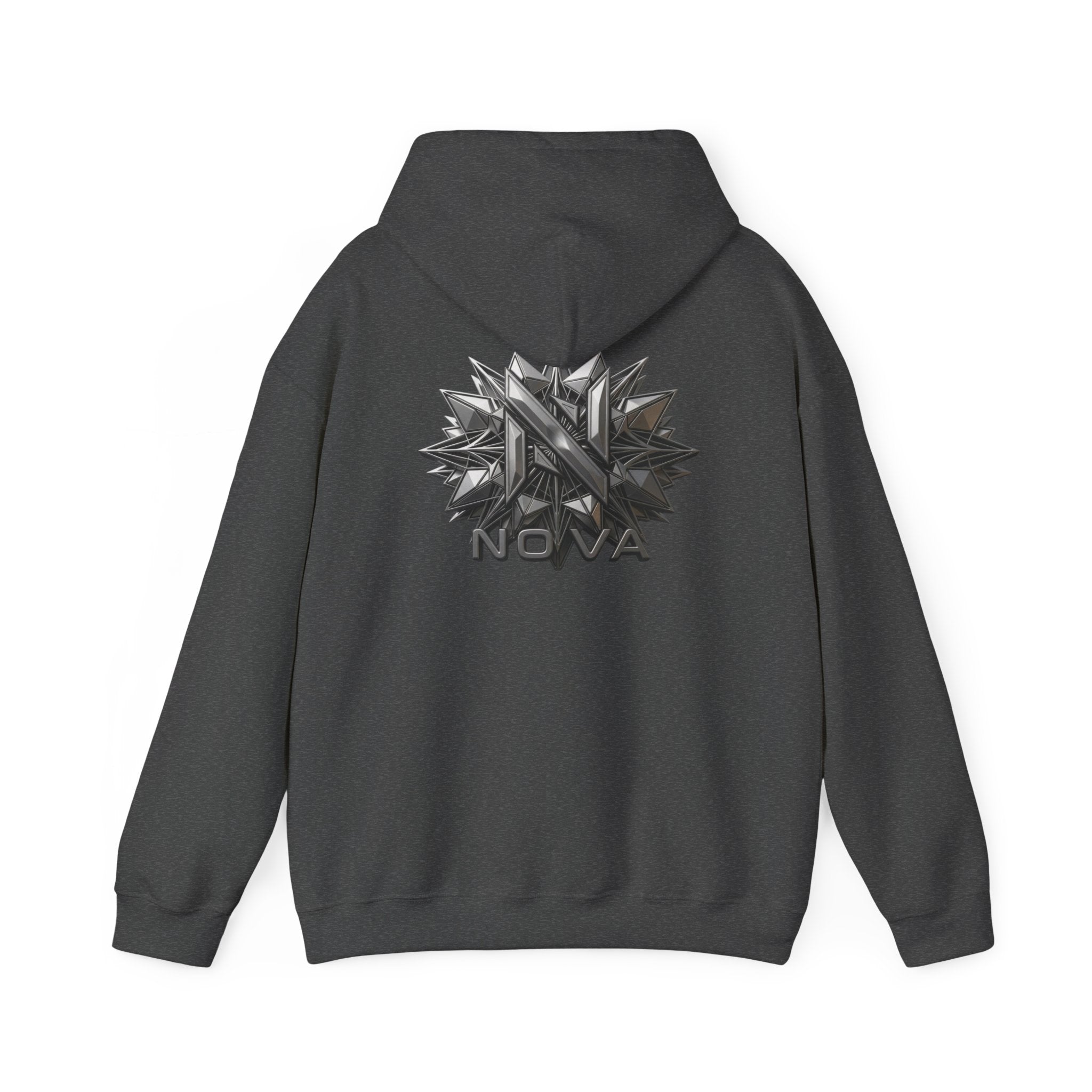 Nova  Hoodie — Geometric Metallic Emblem Pullover