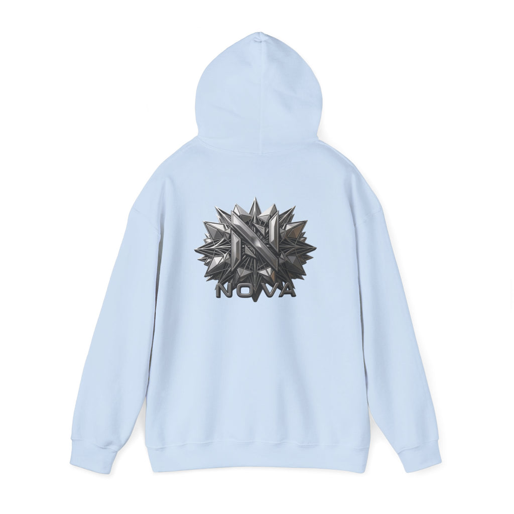 Nova  Hoodie — Geometric Metallic Emblem Pullover