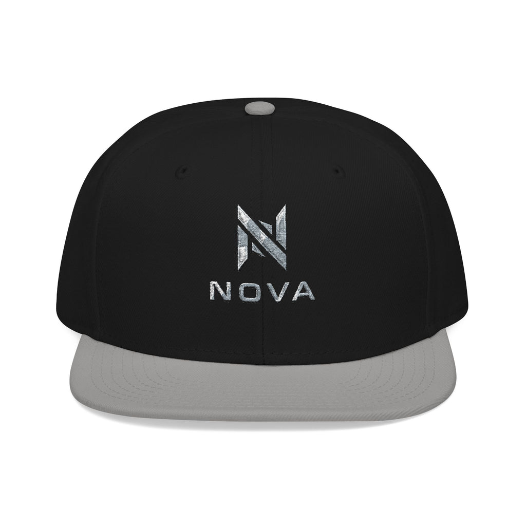 Embroidered Nova Snapback Hat – Black/Charcoal Flat Brim Cap
