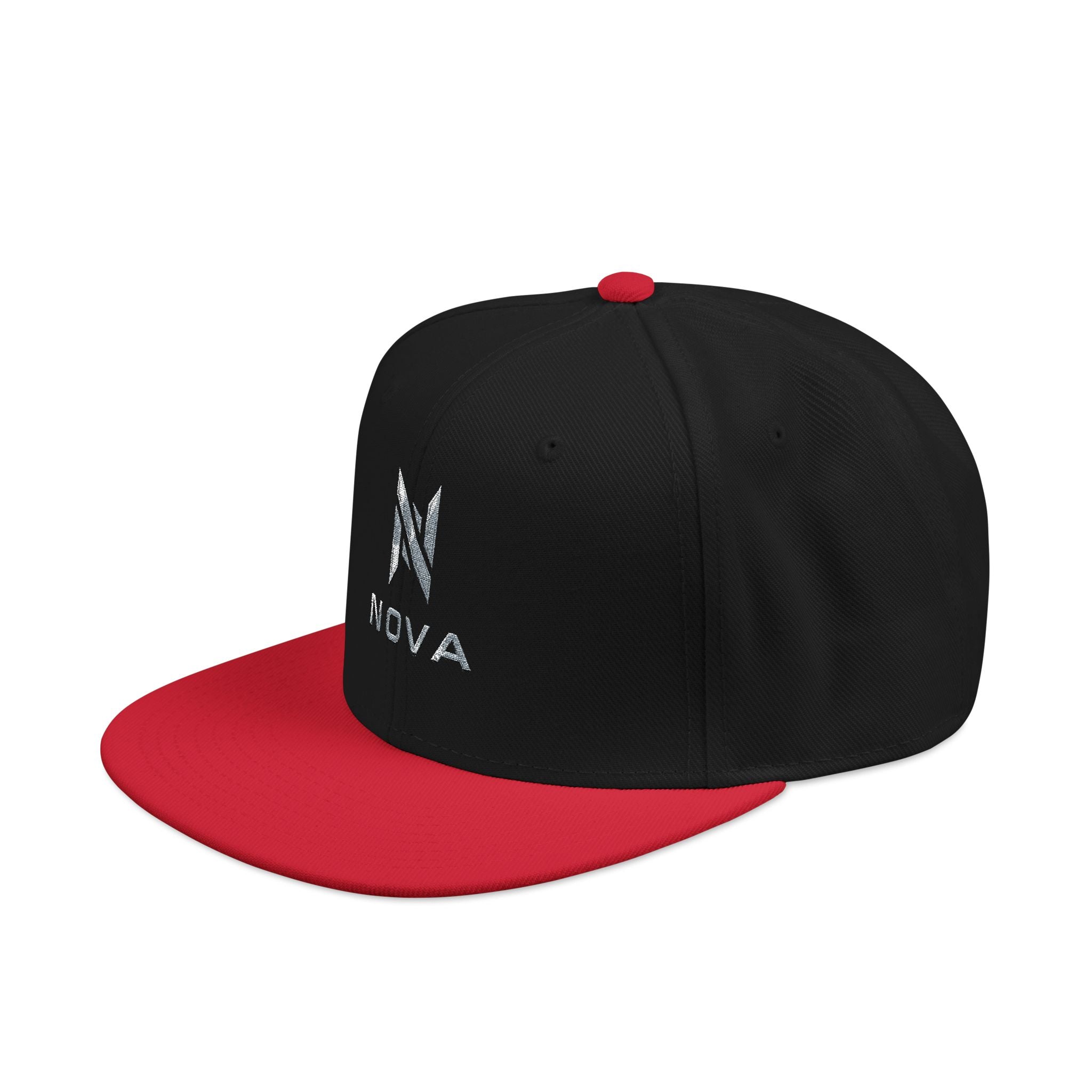 Embroidered Nova Snapback Hat – Black/Charcoal Flat Brim Cap