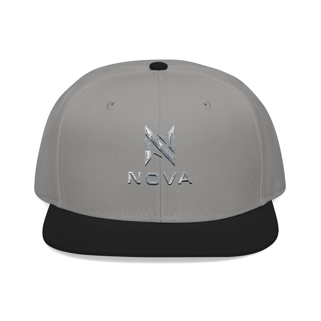 Embroidered Nova Snapback Hat – Black/Charcoal Flat Brim Cap