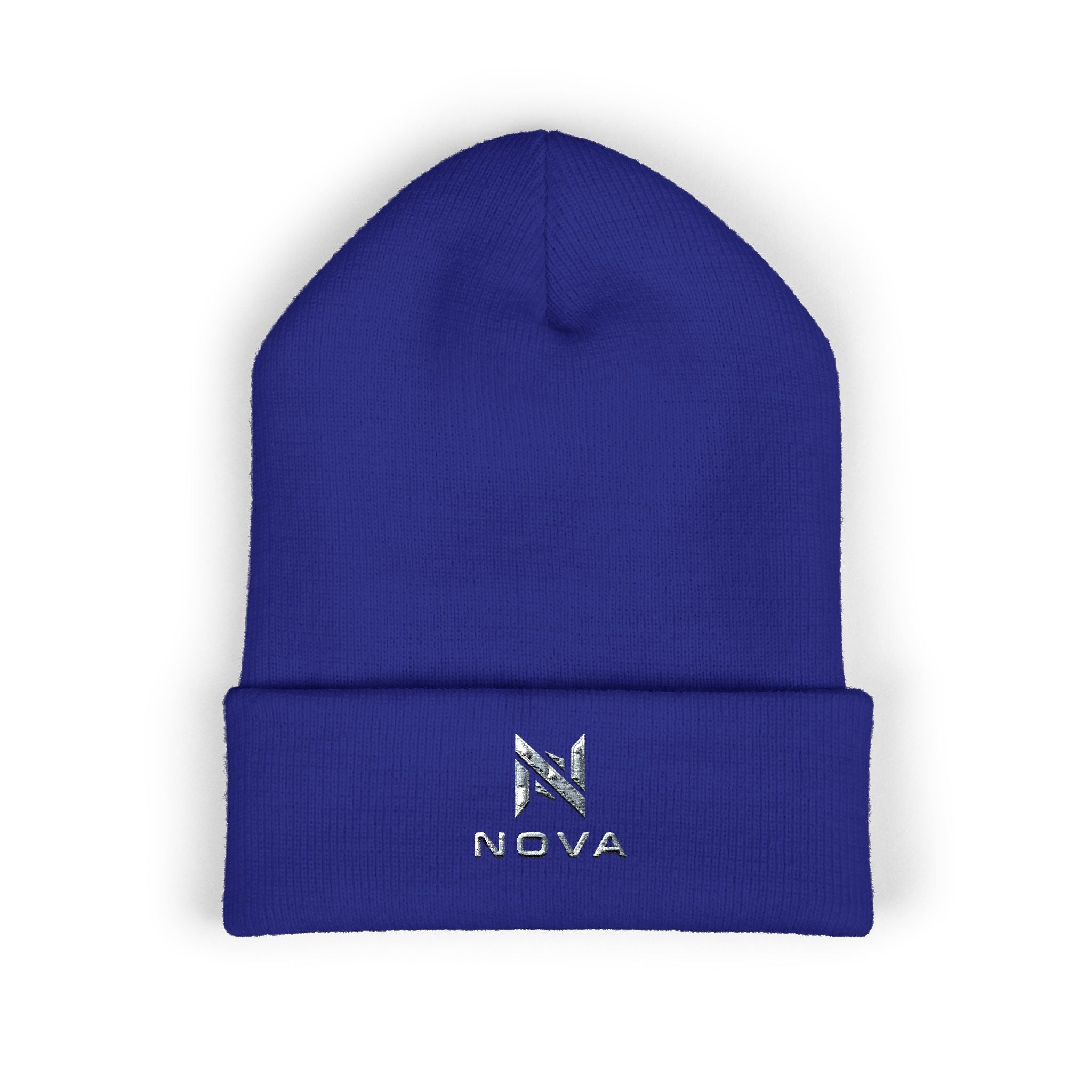 Embroidered Nova Cuffed Beanie — Classic Knit Winter Hat
