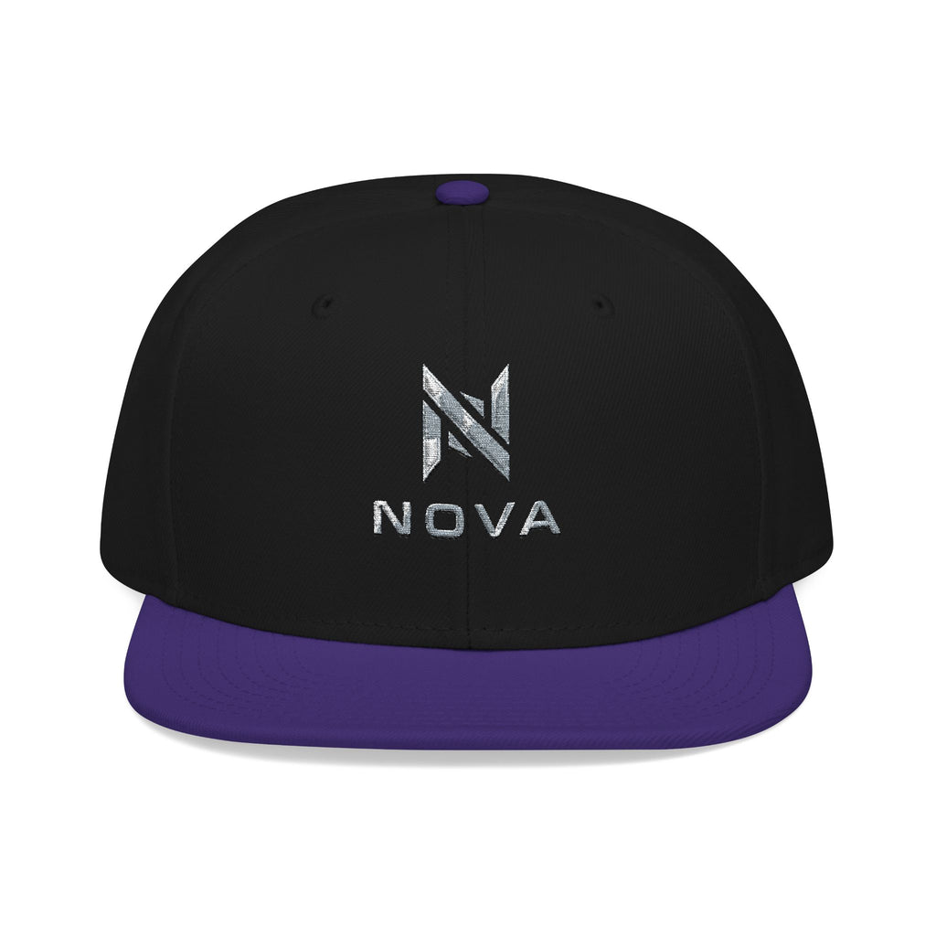 Embroidered Nova Snapback Hat – Black/Charcoal Flat Brim Cap