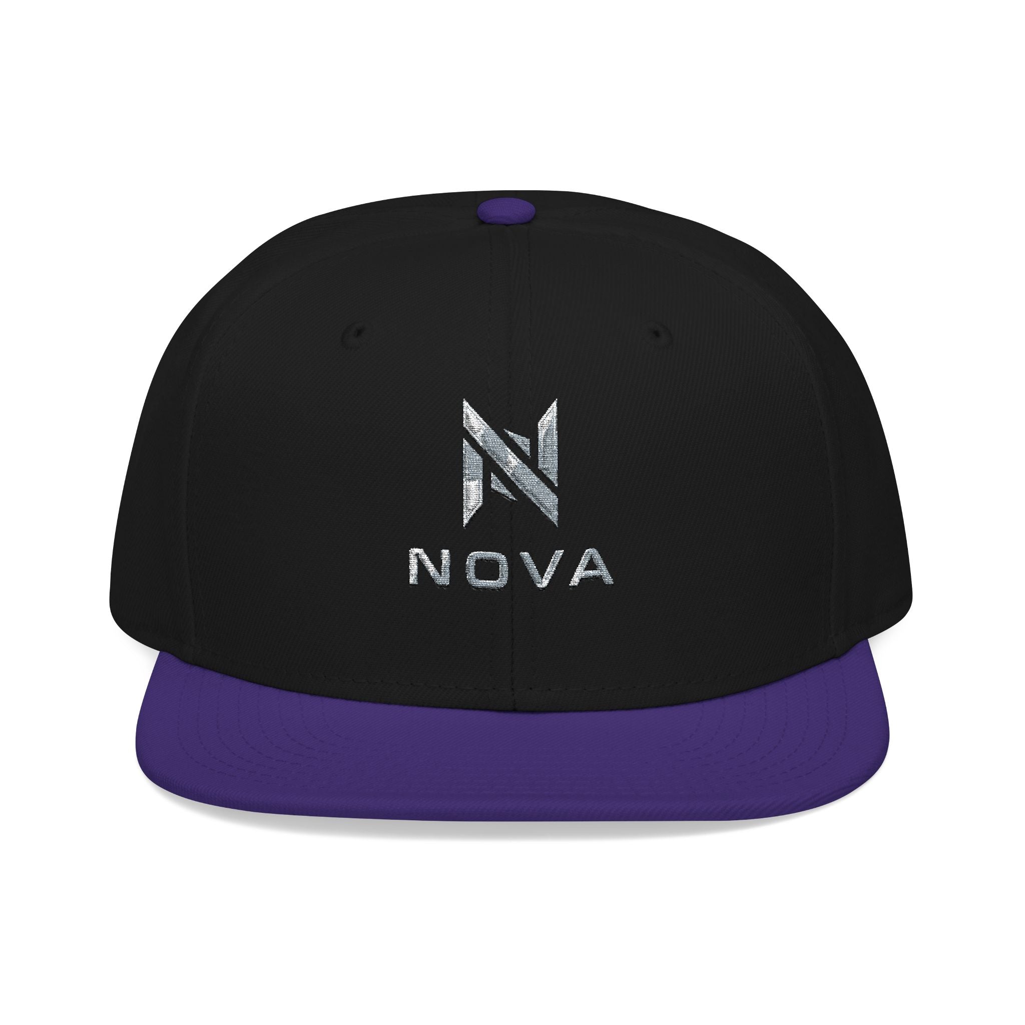 Embroidered Nova Snapback Hat – Black/Charcoal Flat Brim Cap