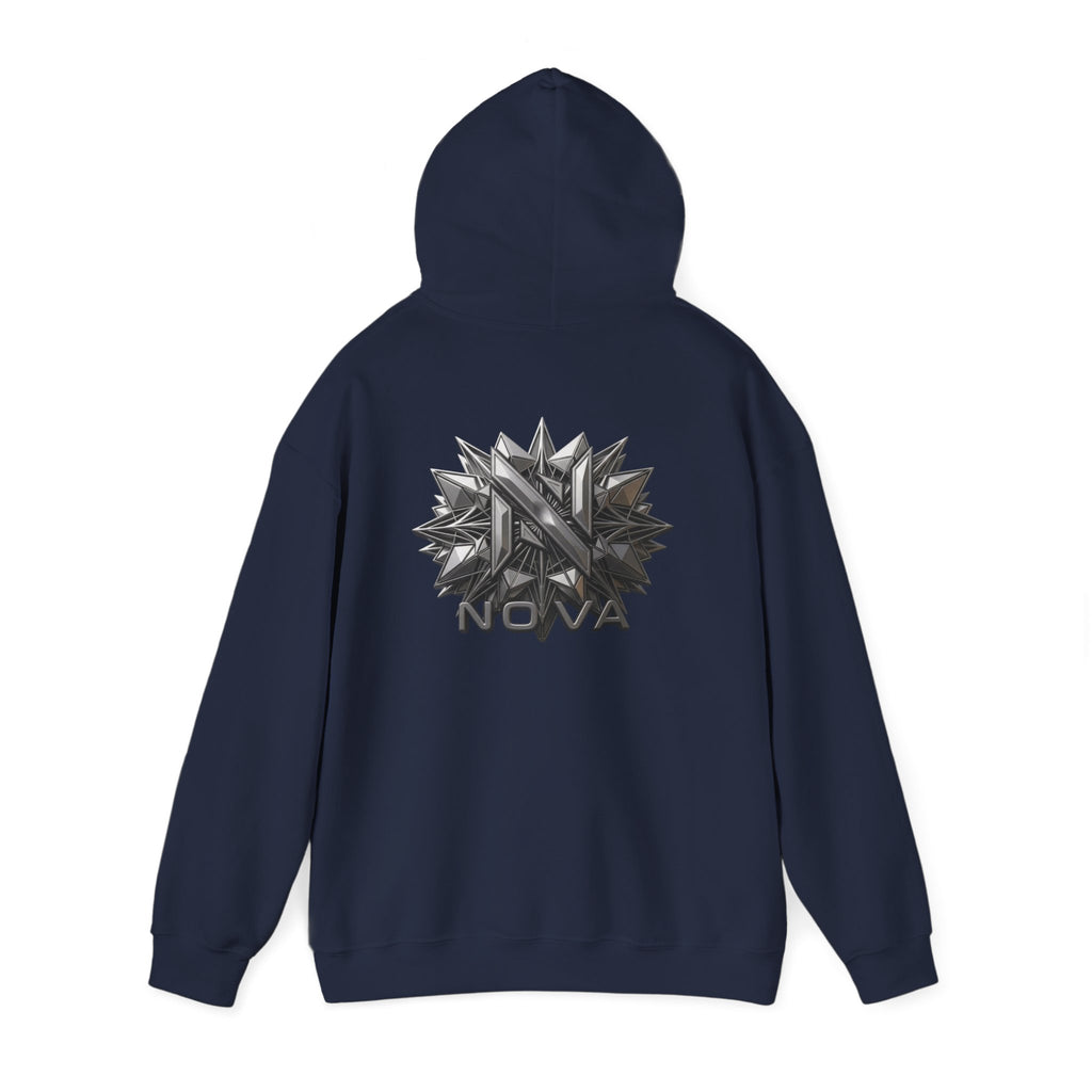 Nova  Hoodie — Geometric Metallic Emblem Pullover