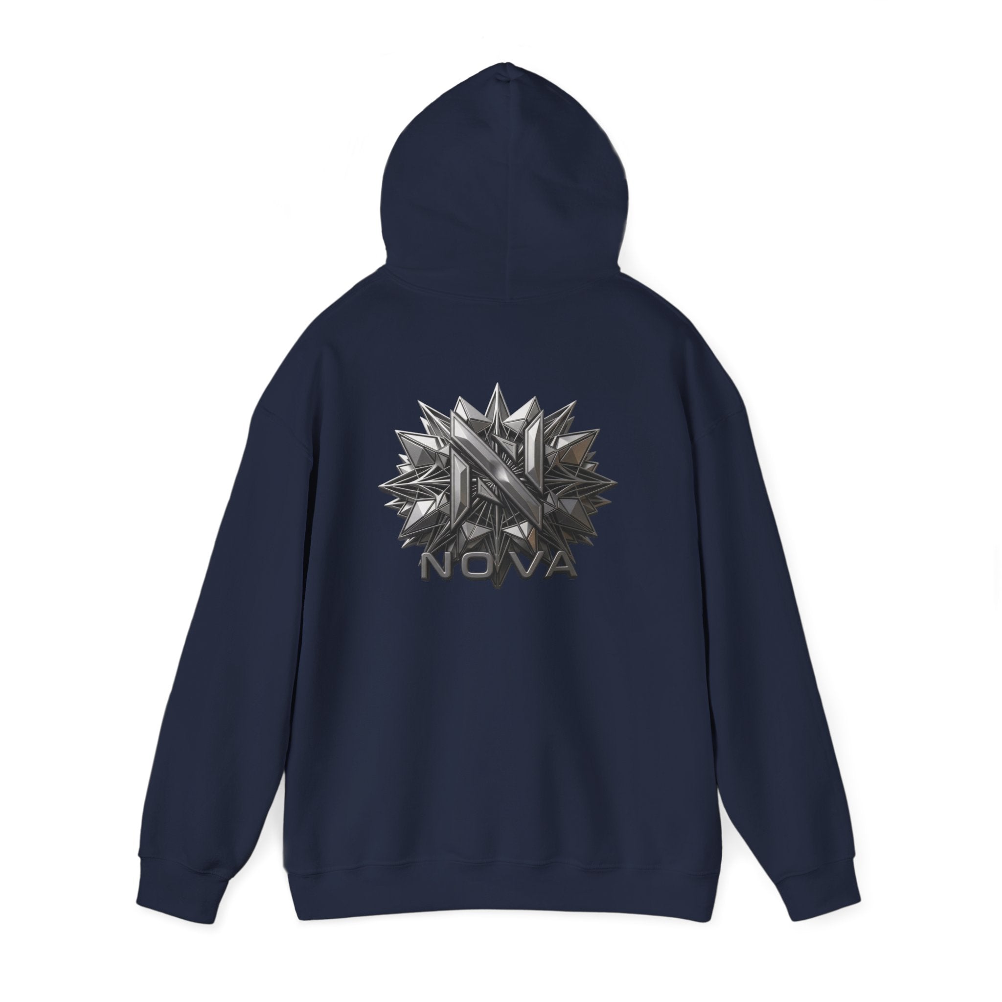 Nova  Hoodie — Geometric Metallic Emblem Pullover
