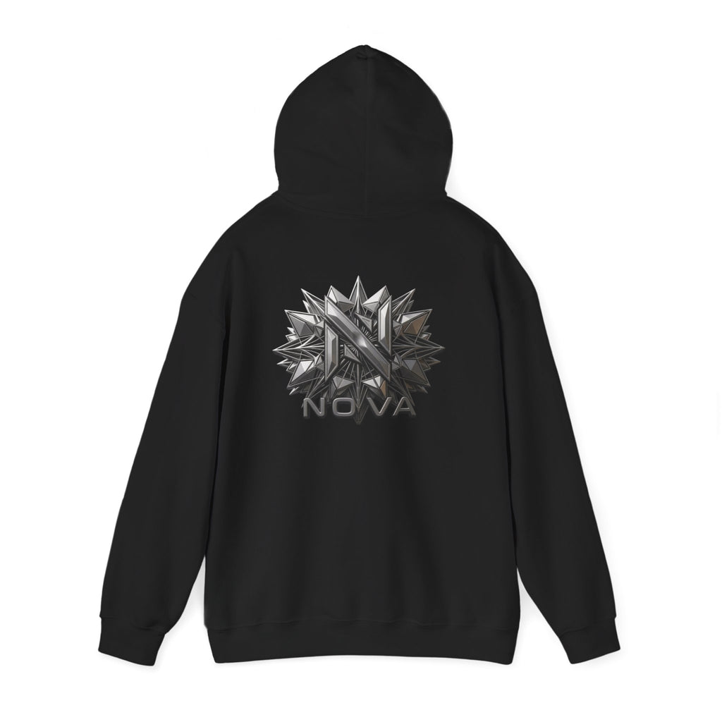 Nova  Hoodie — Geometric Metallic Emblem Pullover