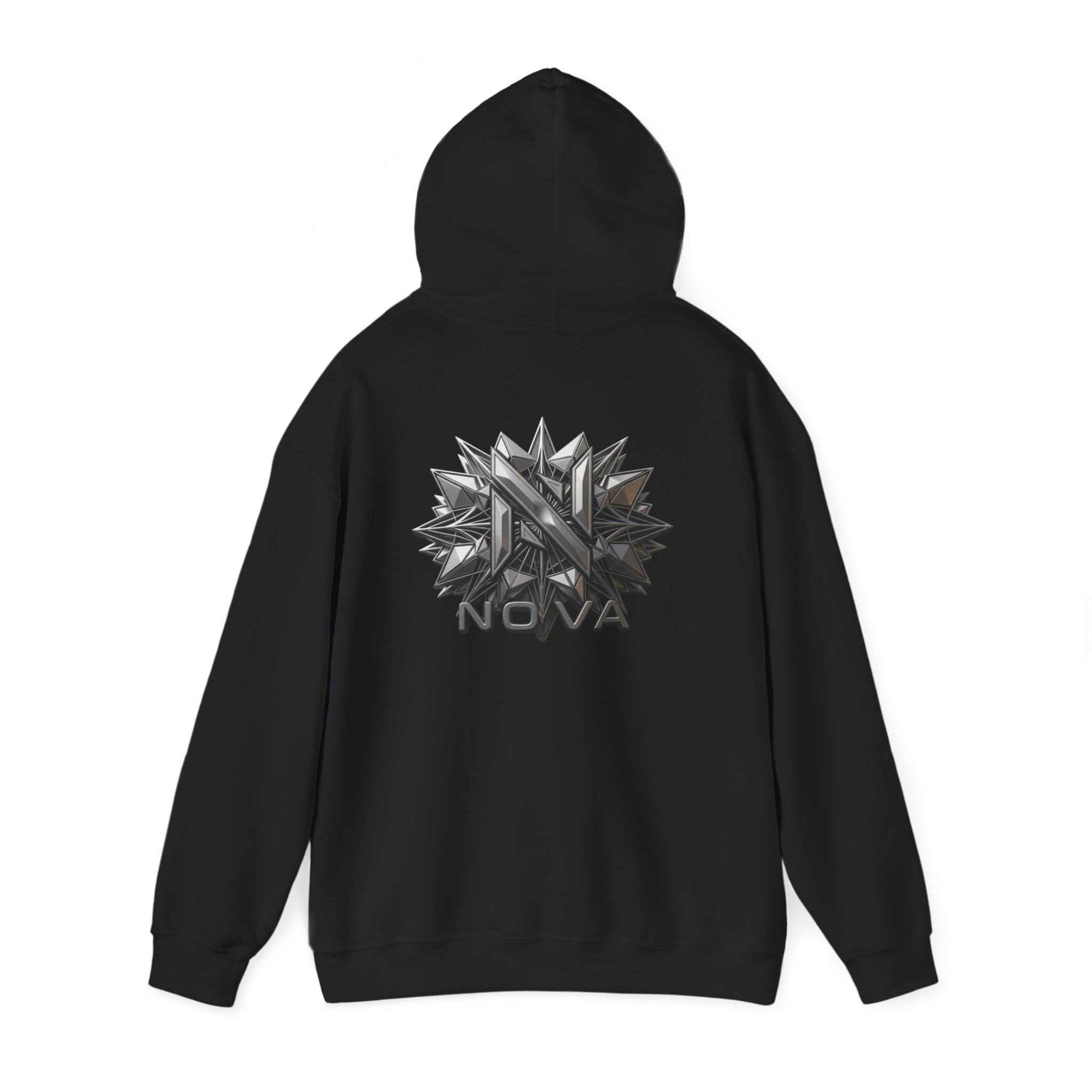 Nova  Hoodie — Geometric Metallic Emblem Pullover